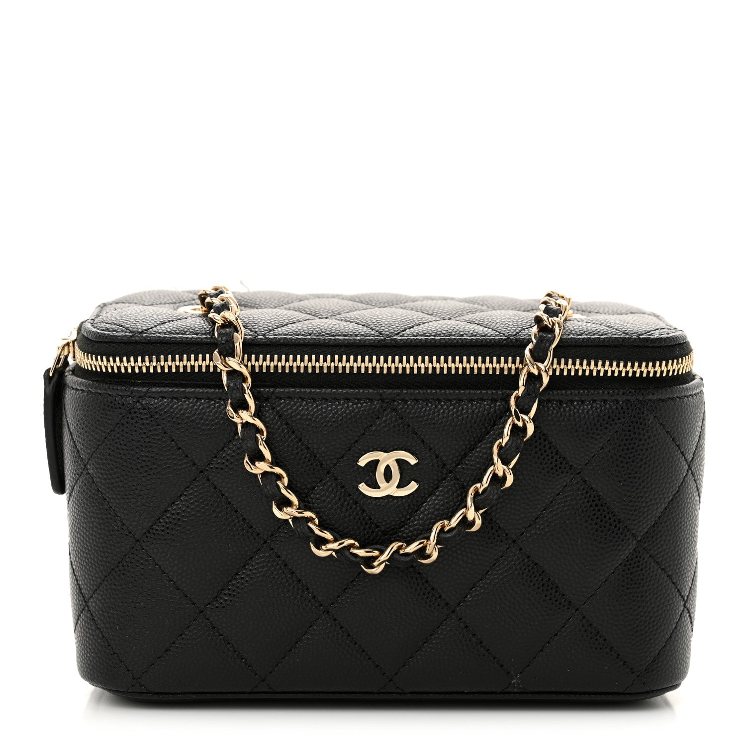 Caviar Quilted Small Vanity Case With Chain Black