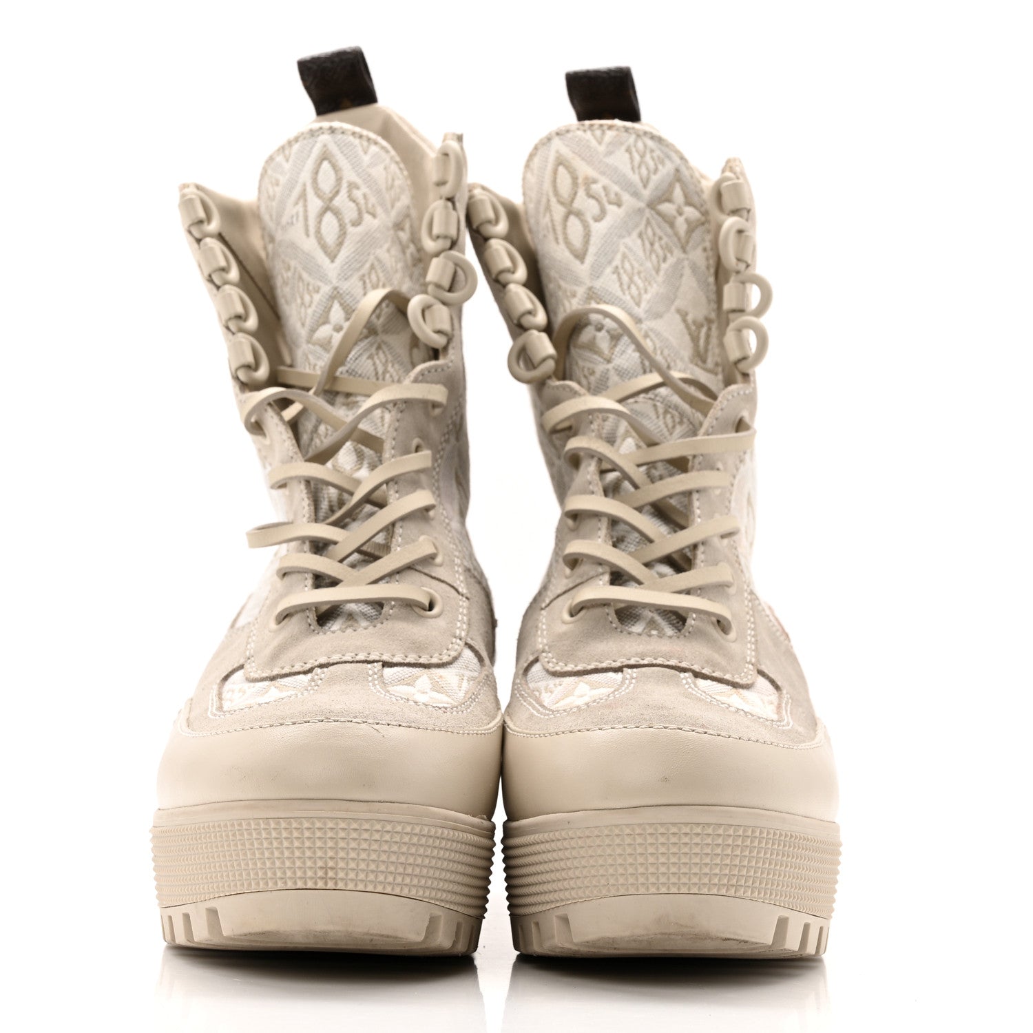 Suede Calfskin Jacquard Since 1854 Laureate Platform Desert Boots 37.5 Beige