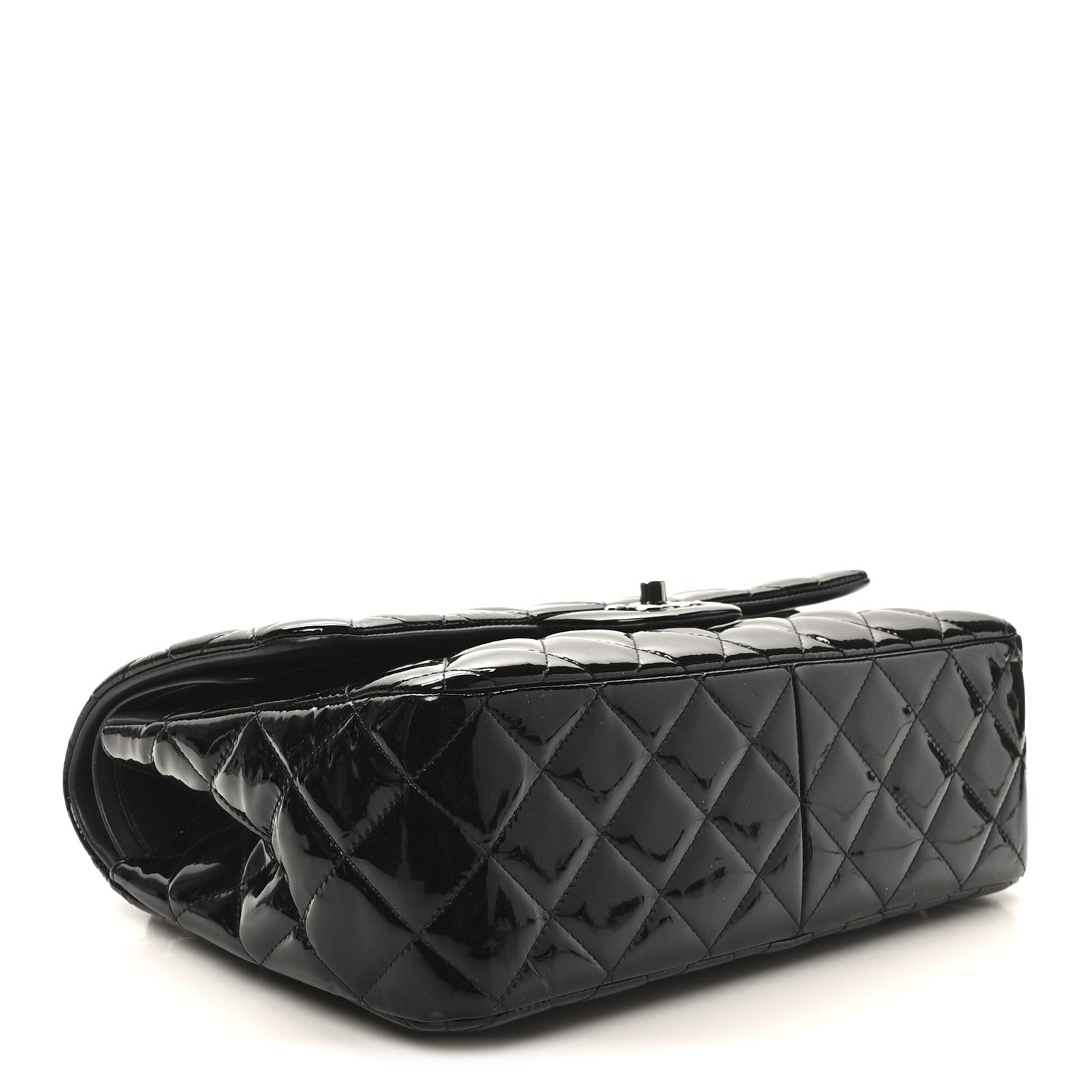 Patent Quilted Jumbo Double Flap Black