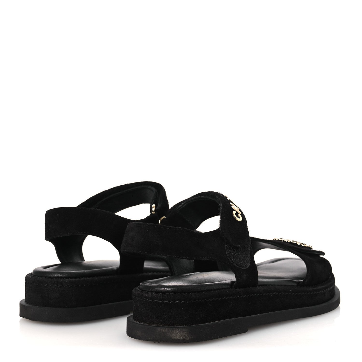 Suede Calfskin Dad Sandals 38 Black