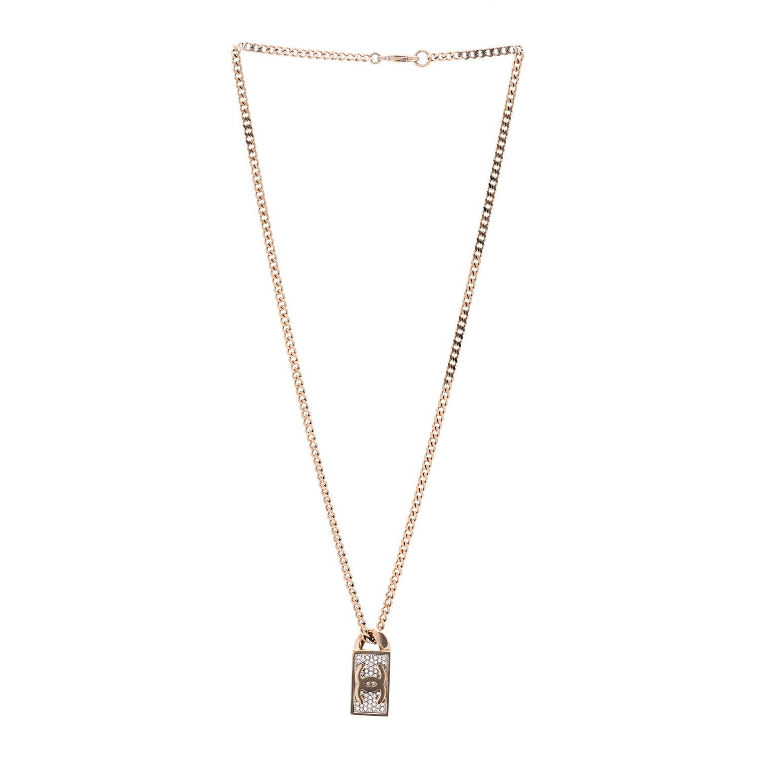 Crystal Dog Tag Charm Necklace Gold