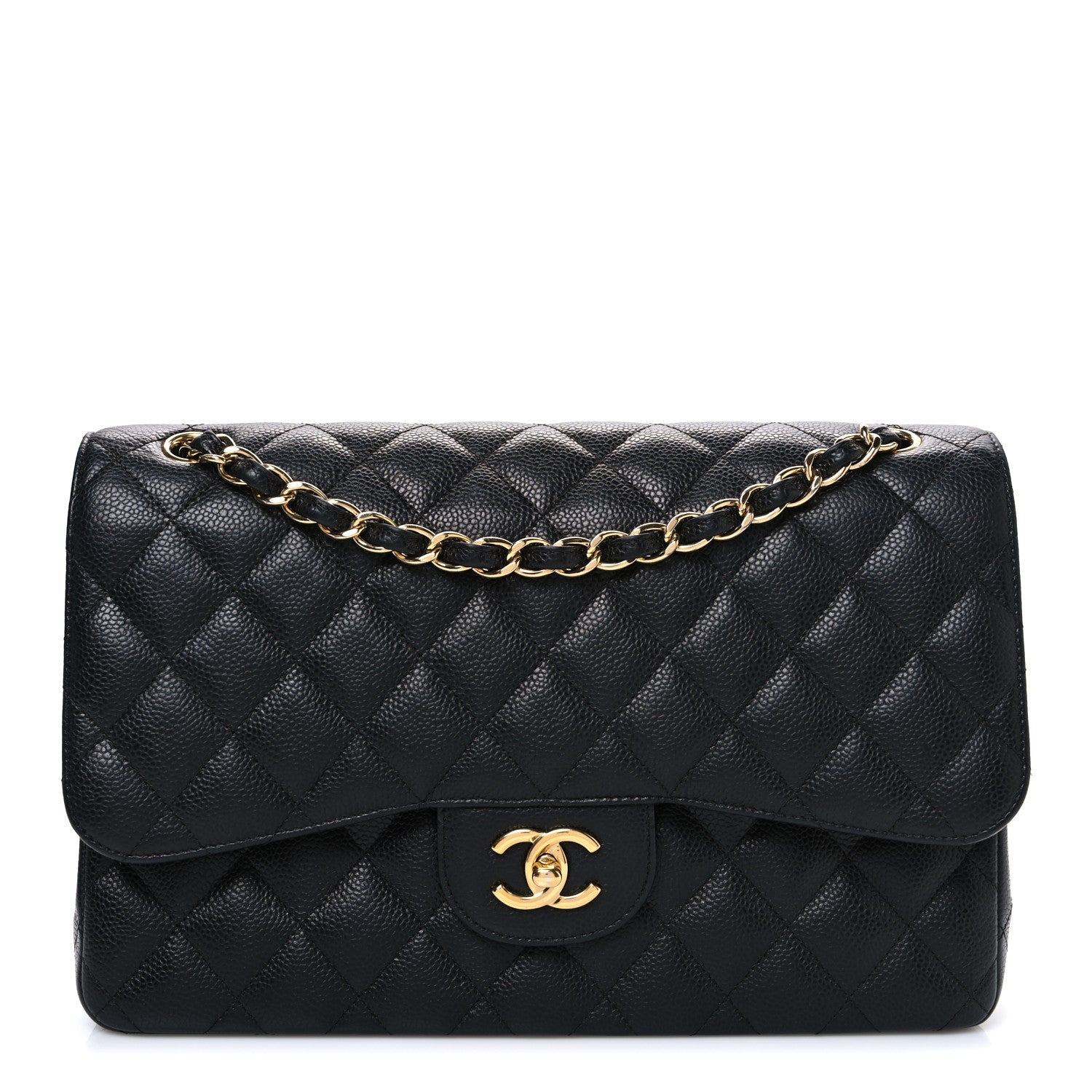 Caviar Quilted Jumbo Double Flap Black