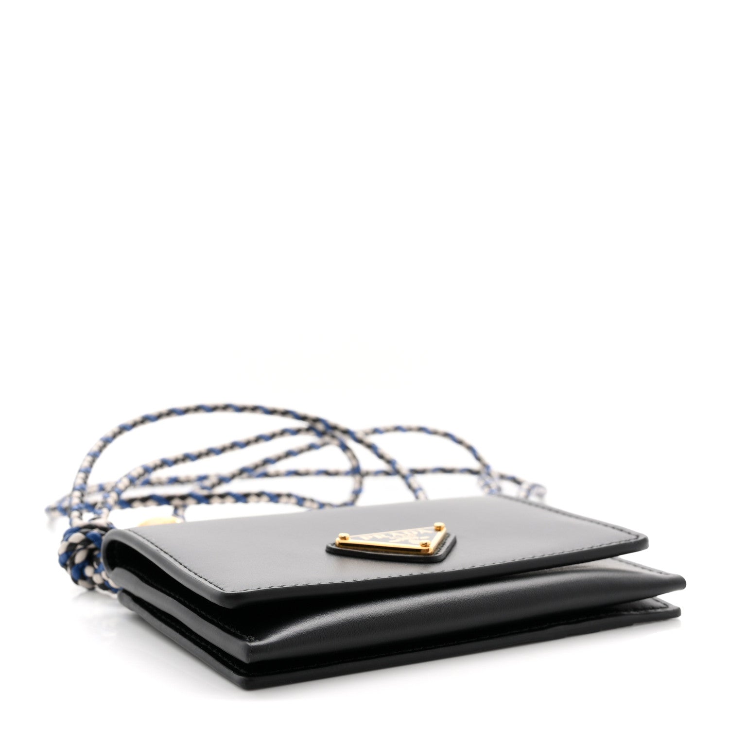 Vitello Card Holder With Braided Strap Black