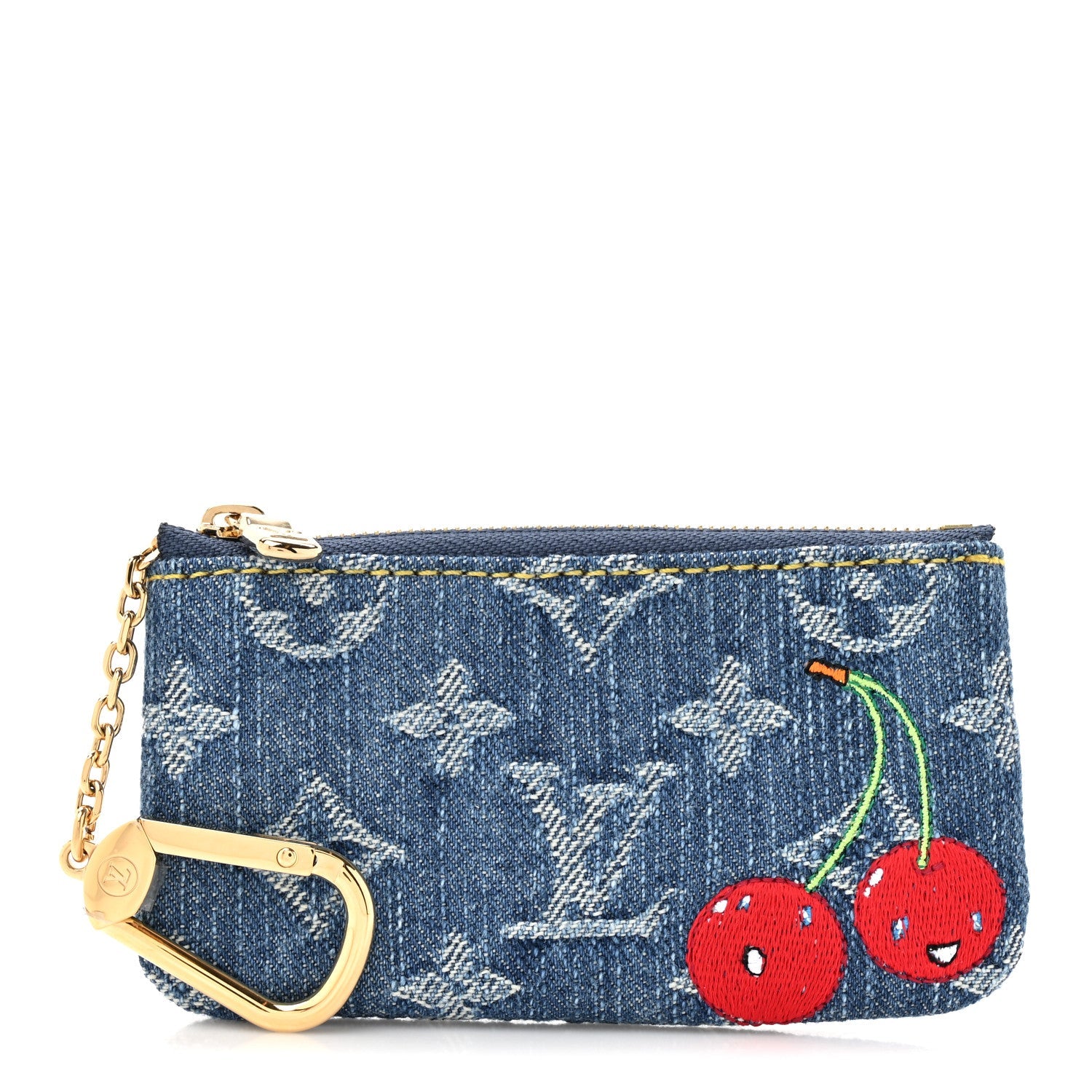 LV X TM Monogram Denim Cerises Key Pouch Blue