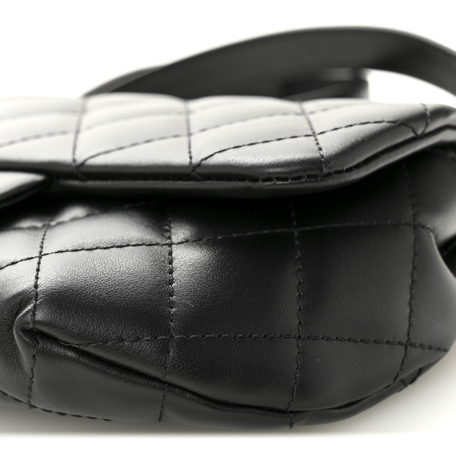 Calfskin Quilted CC Uniform Flap Belt Bag Black