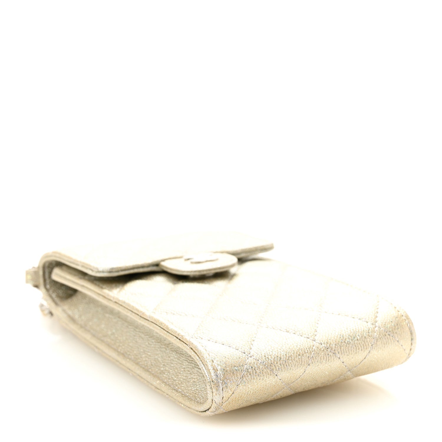 Metallic Caviar Quilted Classic Phone Holder Gold