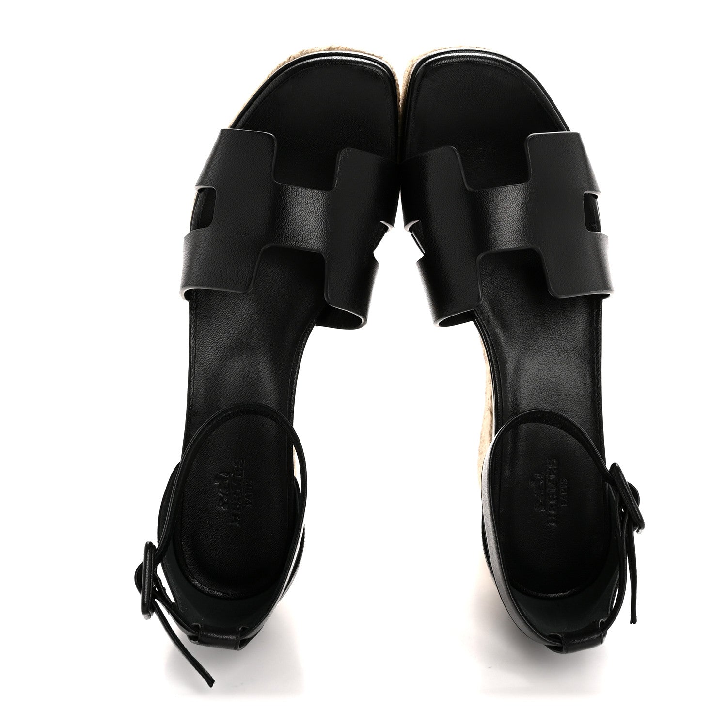 Goatskin Elda Espadrille Wedge Sandals 38 Black