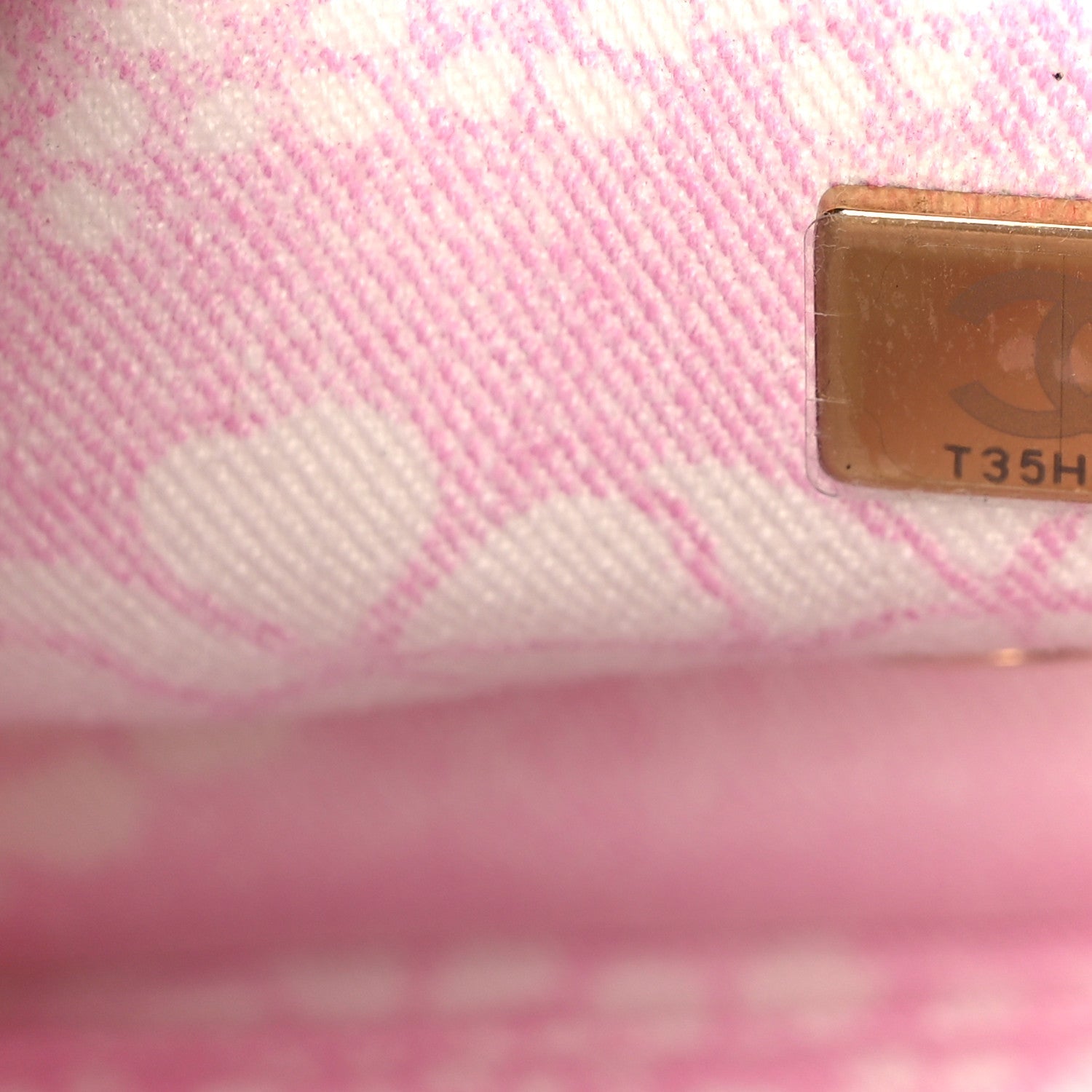 Printed Denim Quilted Flap Bag Pink White
