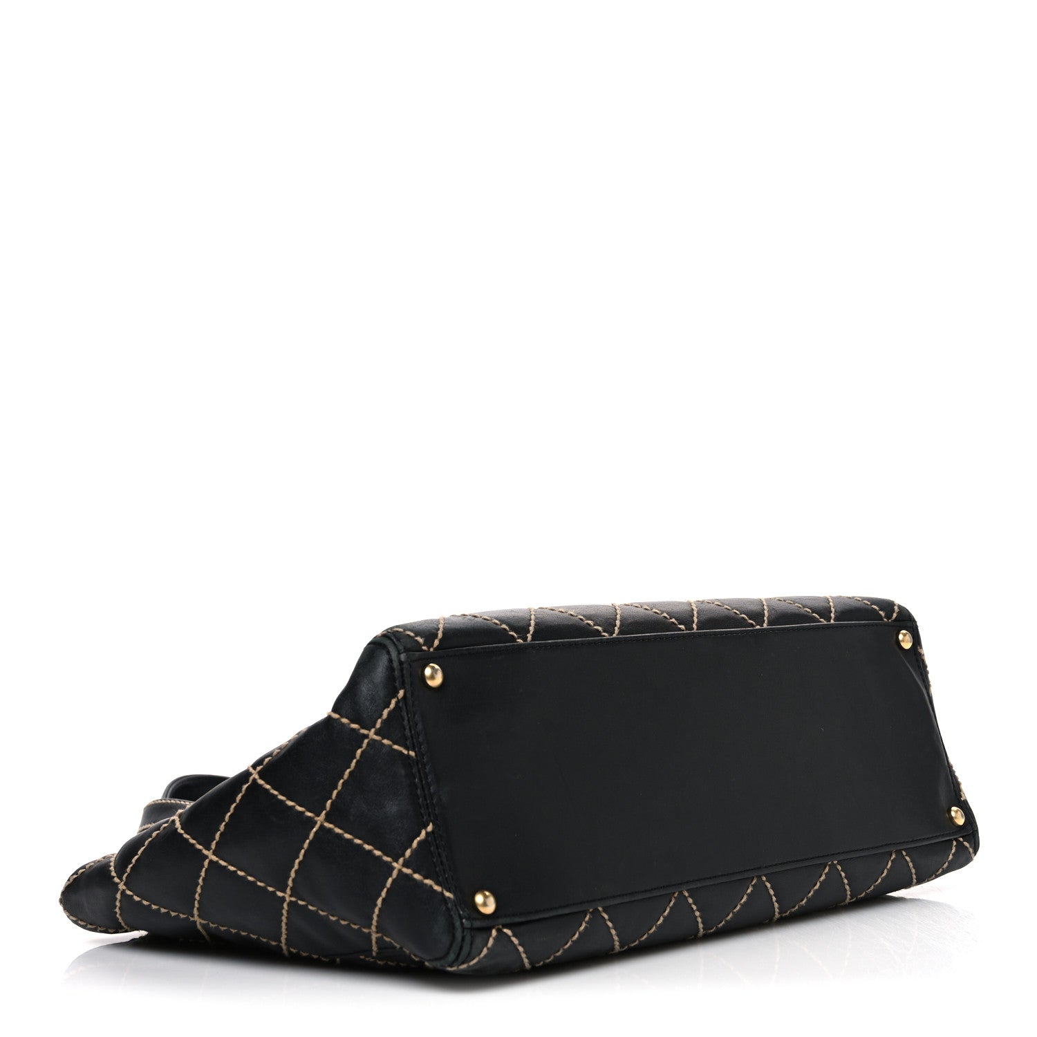 Calfskin Contrast Stitch Surpique Tote Black