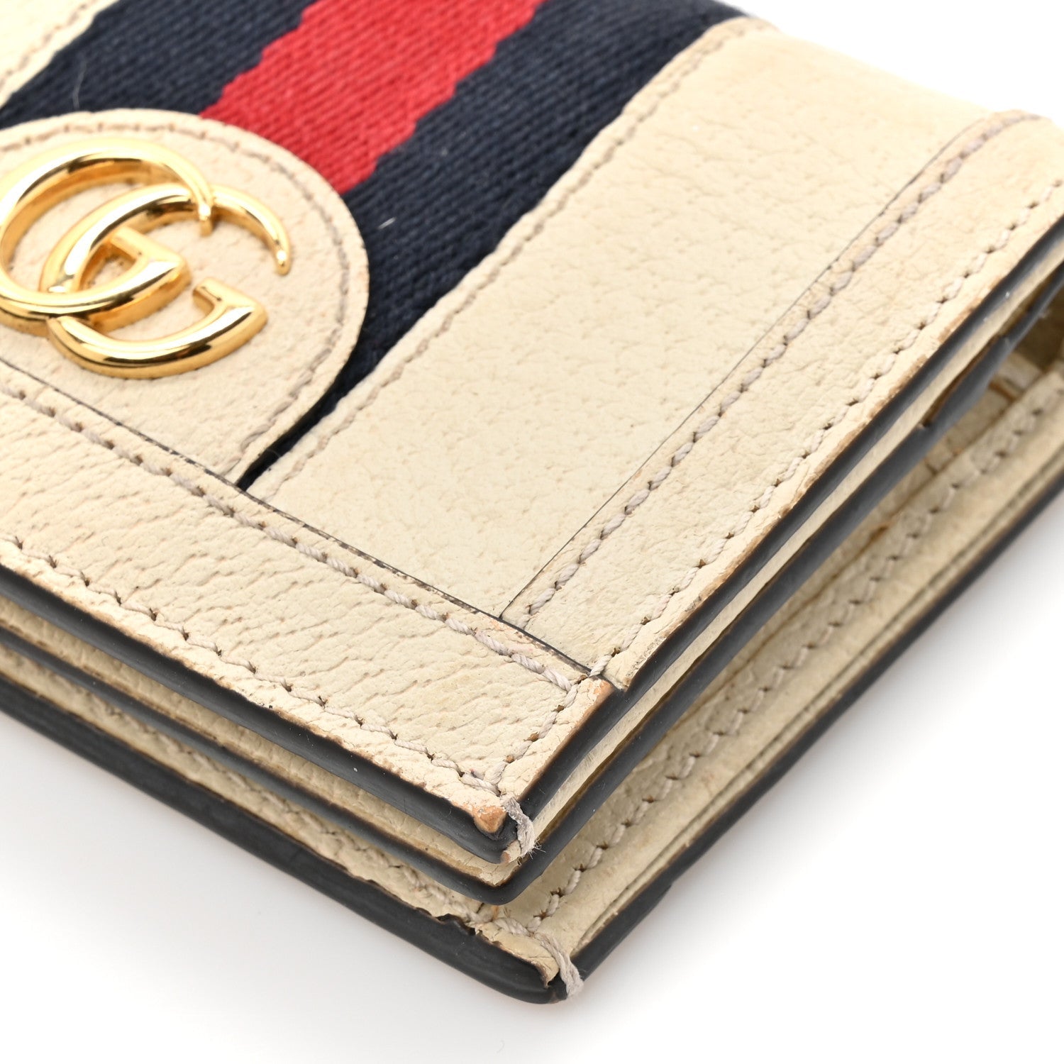 Textured Calfskin Web Ophidia Card Case Mystic White