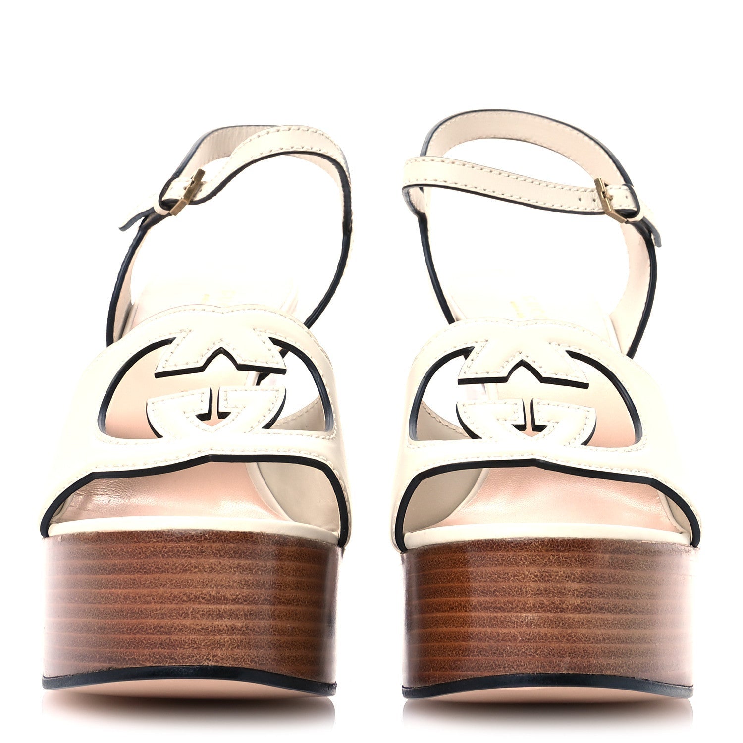 Cosmos Softy Calfskin Wooden Interlocking G Cut-Out 30/120mm Platform Sandals 41 Mystic White