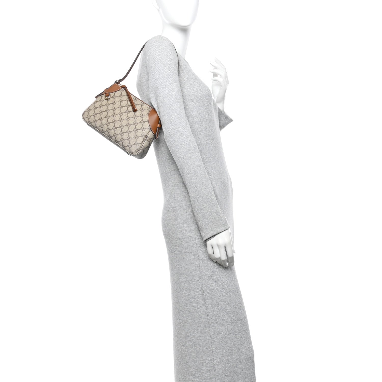 GG Supreme Monogram Textured Calfskin Small Emblem Shoulder Bag Beige Dark Brown