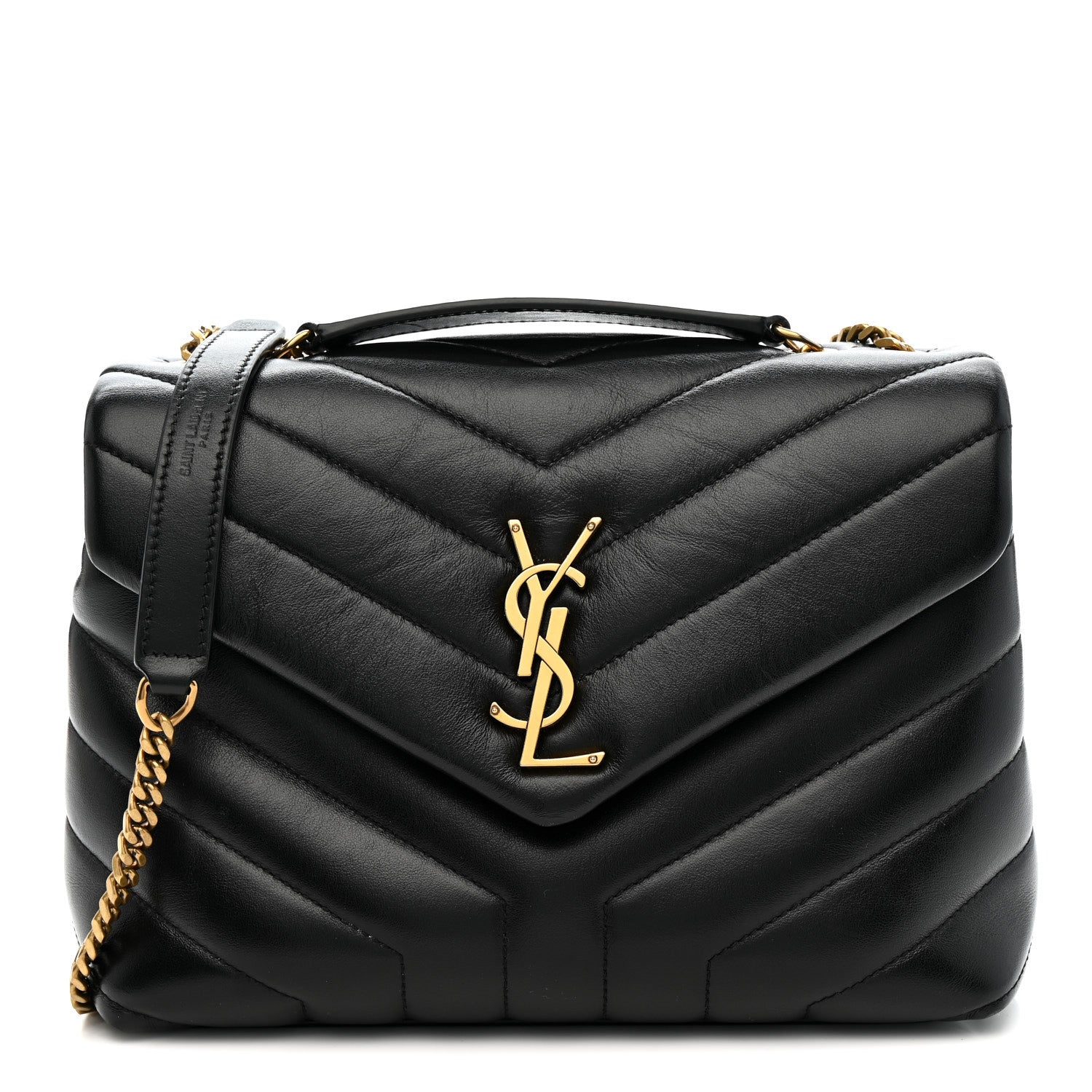 Calfskin Y Quilted Monogram Small Loulou Chain Satchel Black