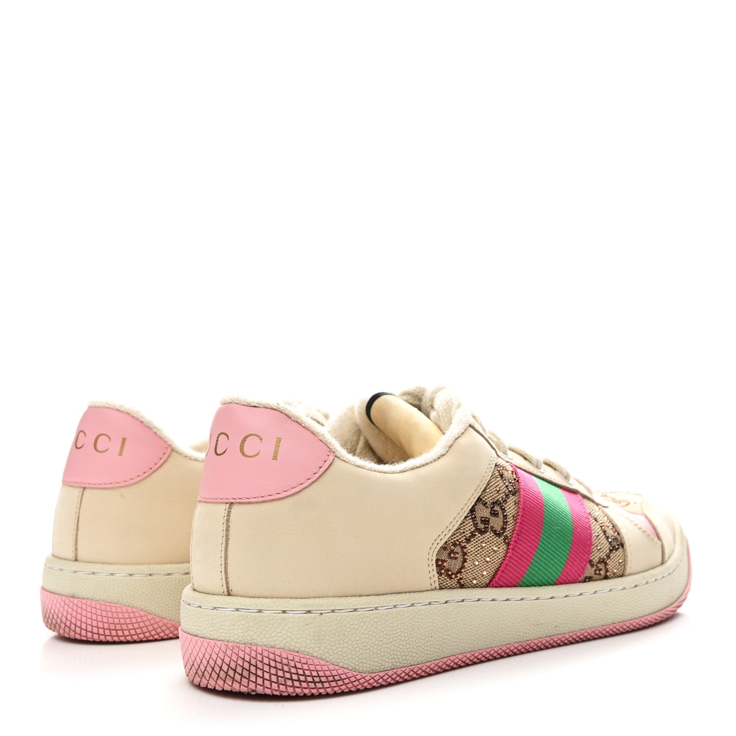 Calfskin GG Supreme Crystals Web Screener Sneakers 38 Camel Ebony Wild Rose