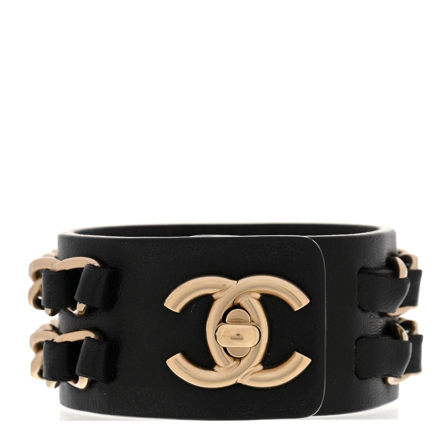 Lambskin CC Chain Turnlock Bracelet Black