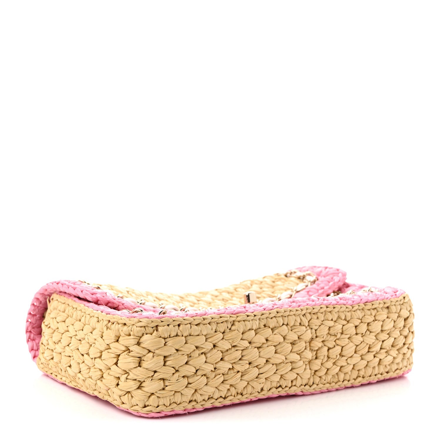 Raffia Chain Venice Beach Flap Bag Beige Pink