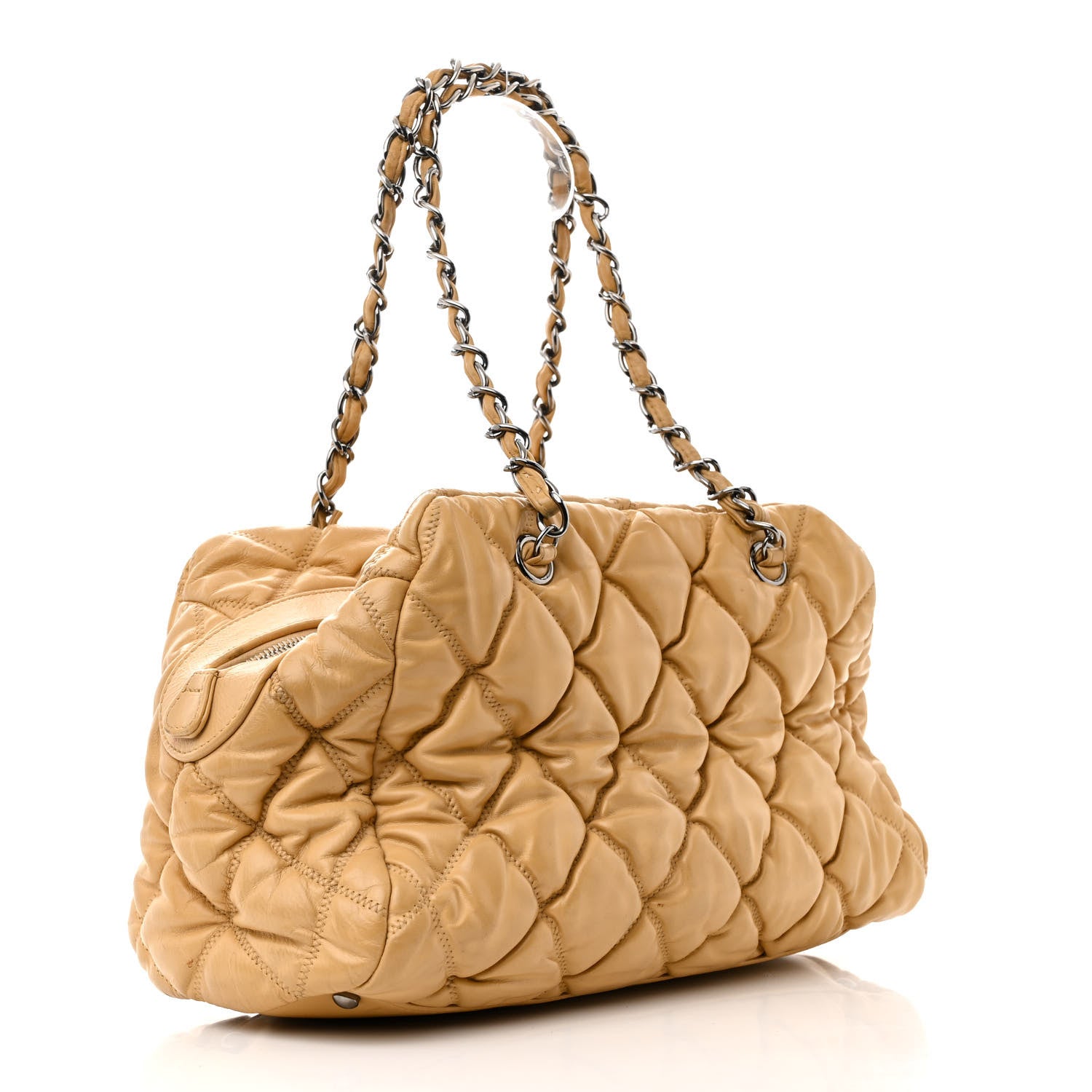 Lambskin Bubble Quilt Bowler Beige