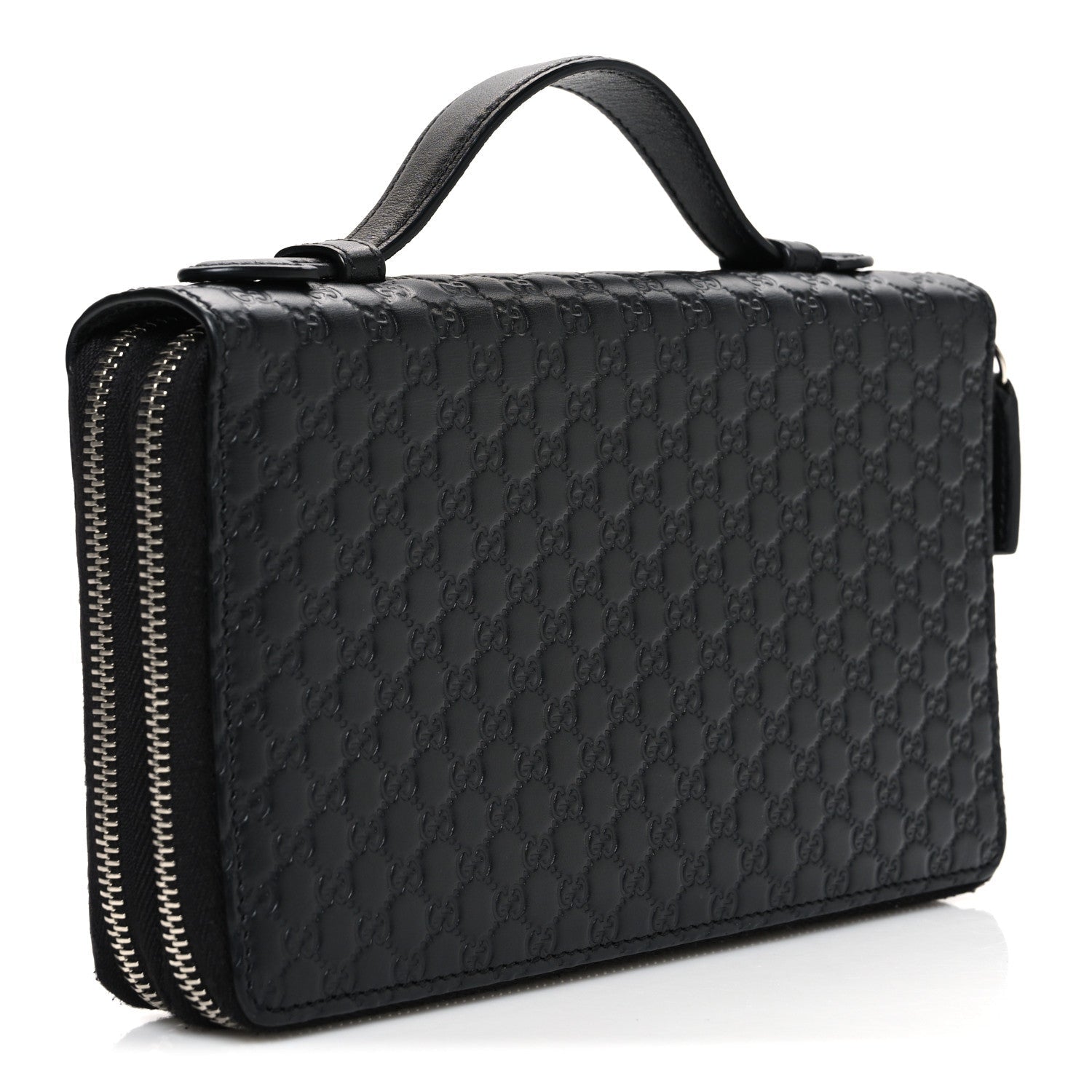 Microguccissima Zip Around Top Handle Travel Wallet Black