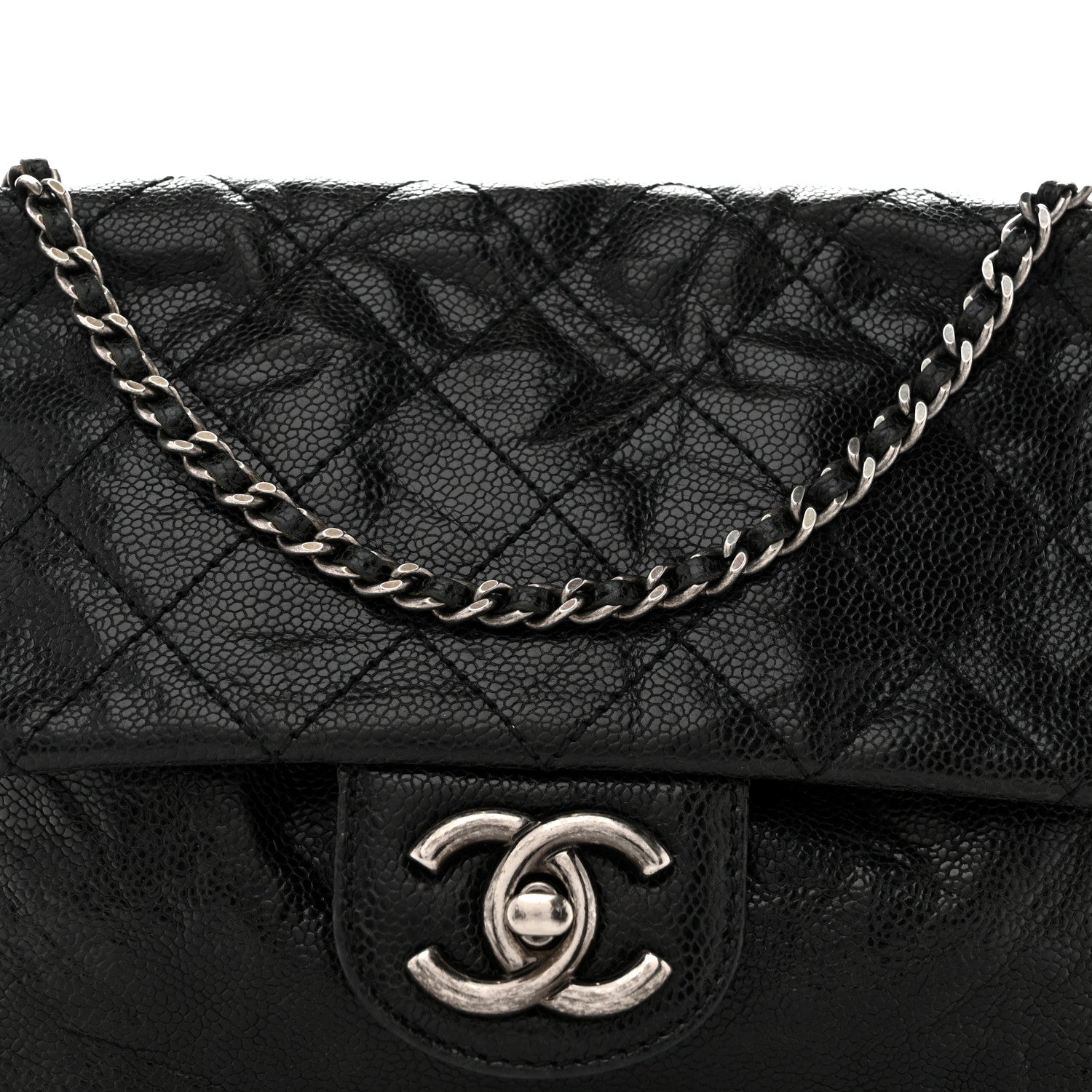 Caviar Quilted Medium Elastic Flap Black