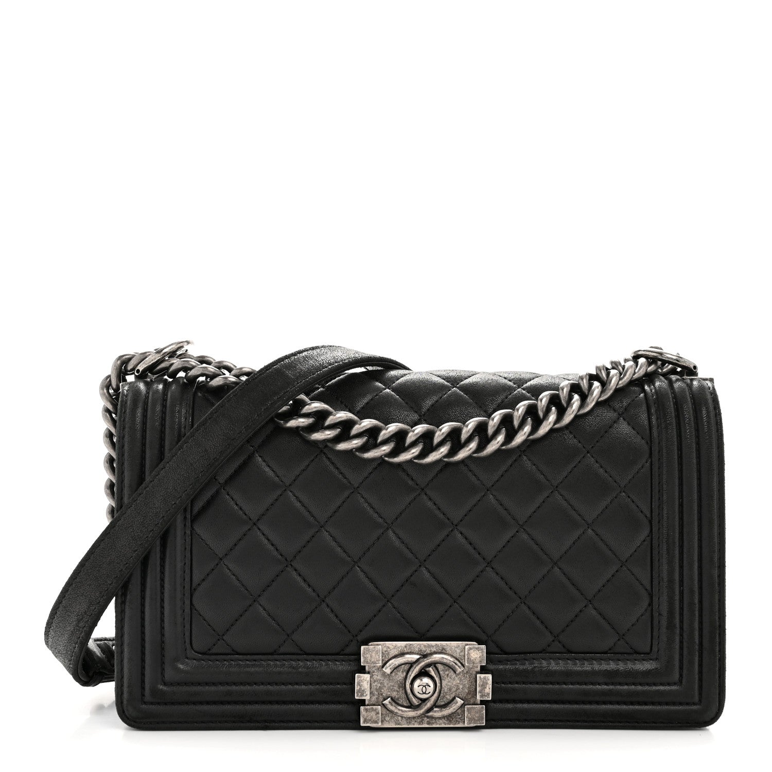 Lambskin Quilted Medium Boy Flap Black