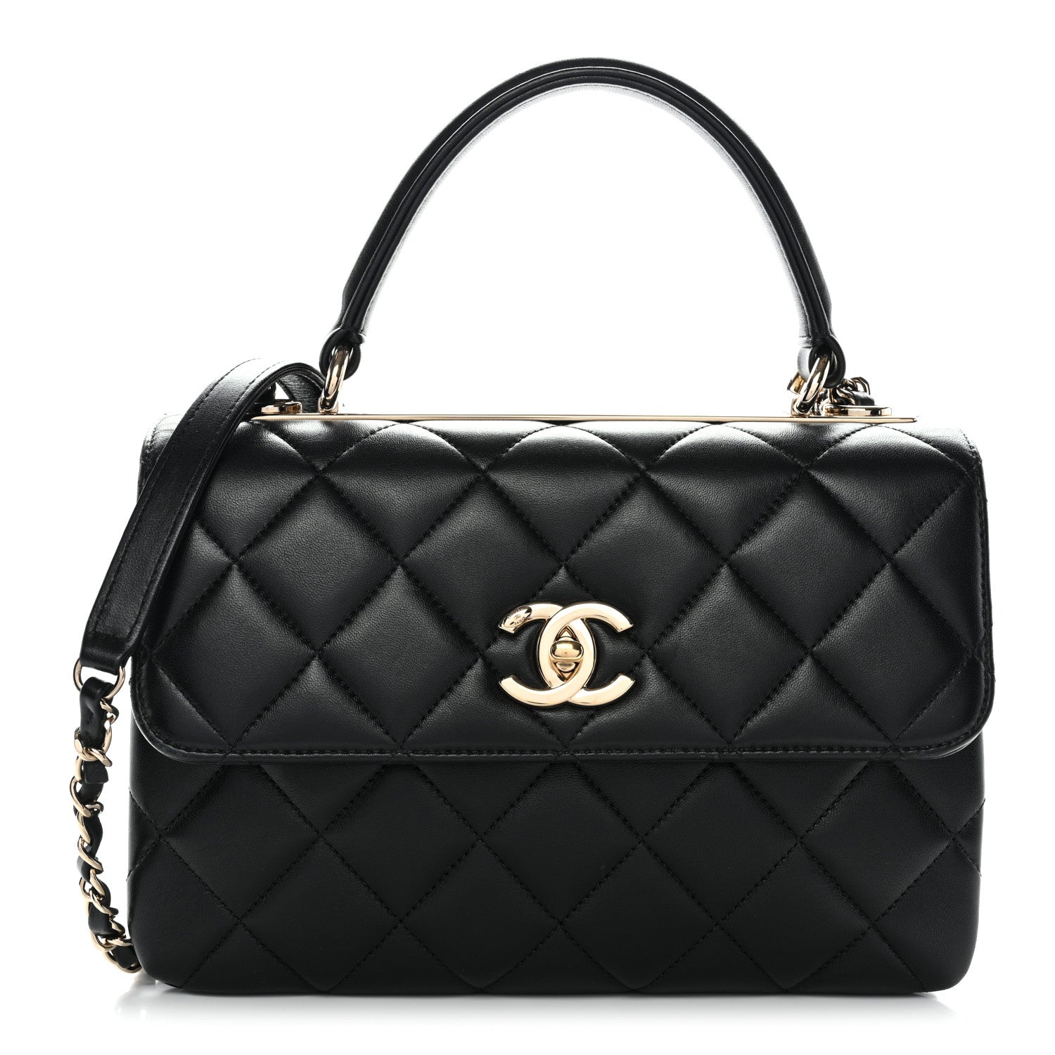 Lambskin Quilted Small Trendy CC Dual Handle Flap Bag Black