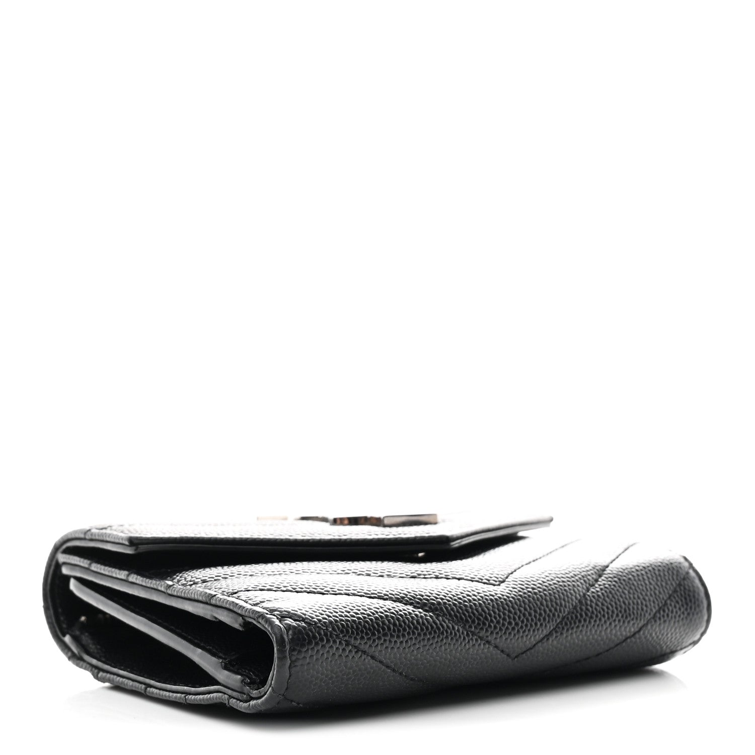 Grain De Poudre Matelasse Chevron Monogram Compact Tri Fold Wallet Black