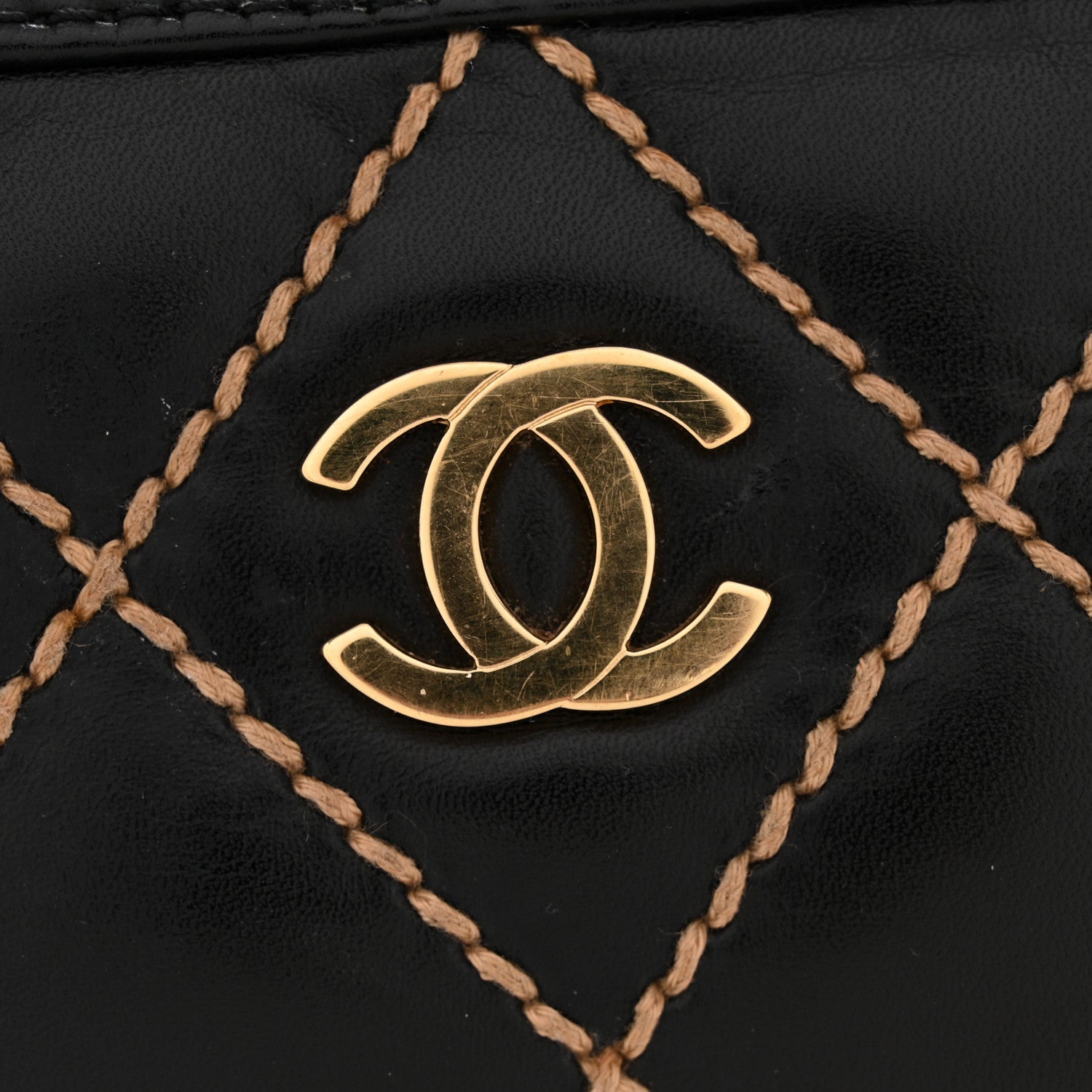 Calfskin Wild Stitch Vertical Top Handle Bag Black