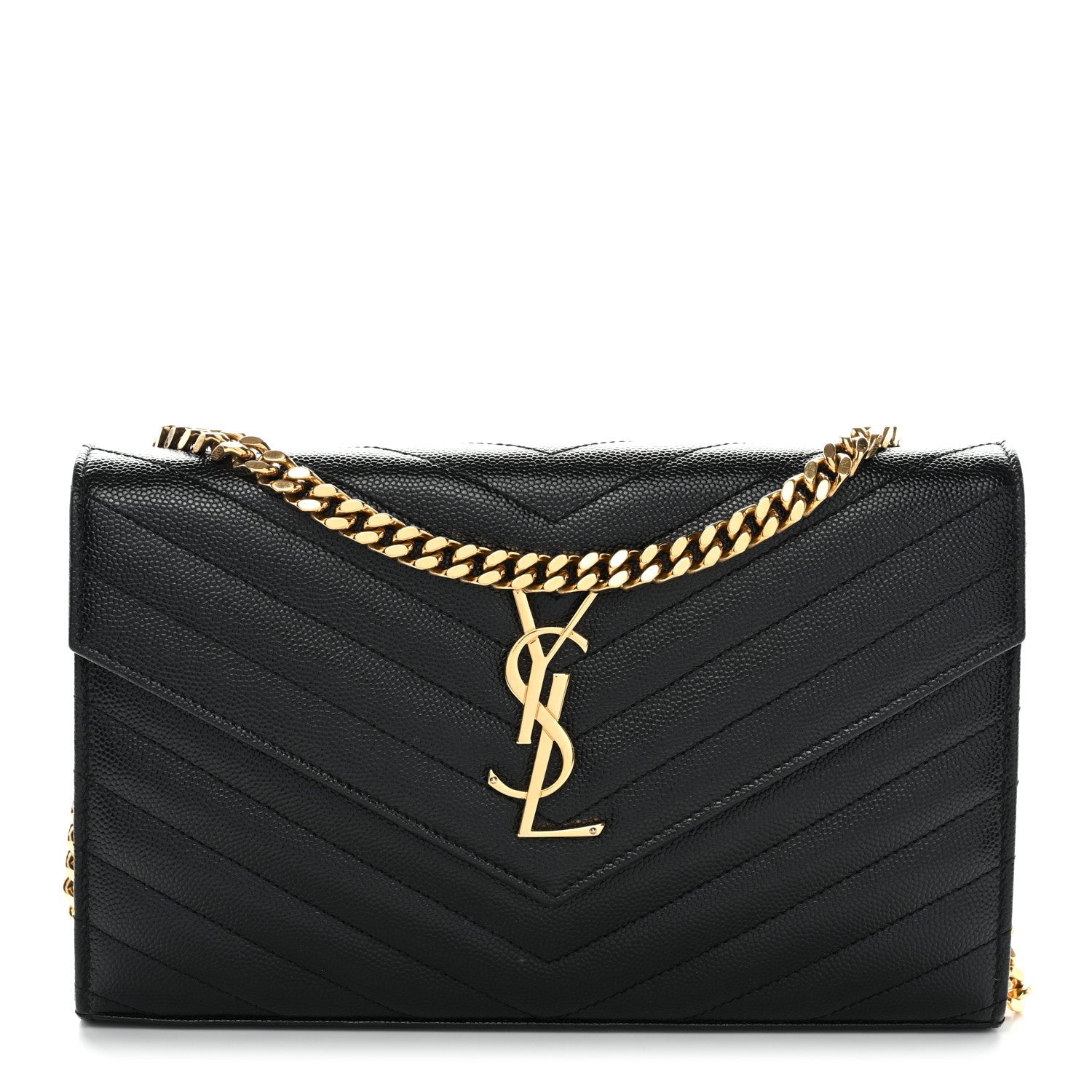 Grain De Poudre Matelasse Chevron Monogram Chain Wallet Black