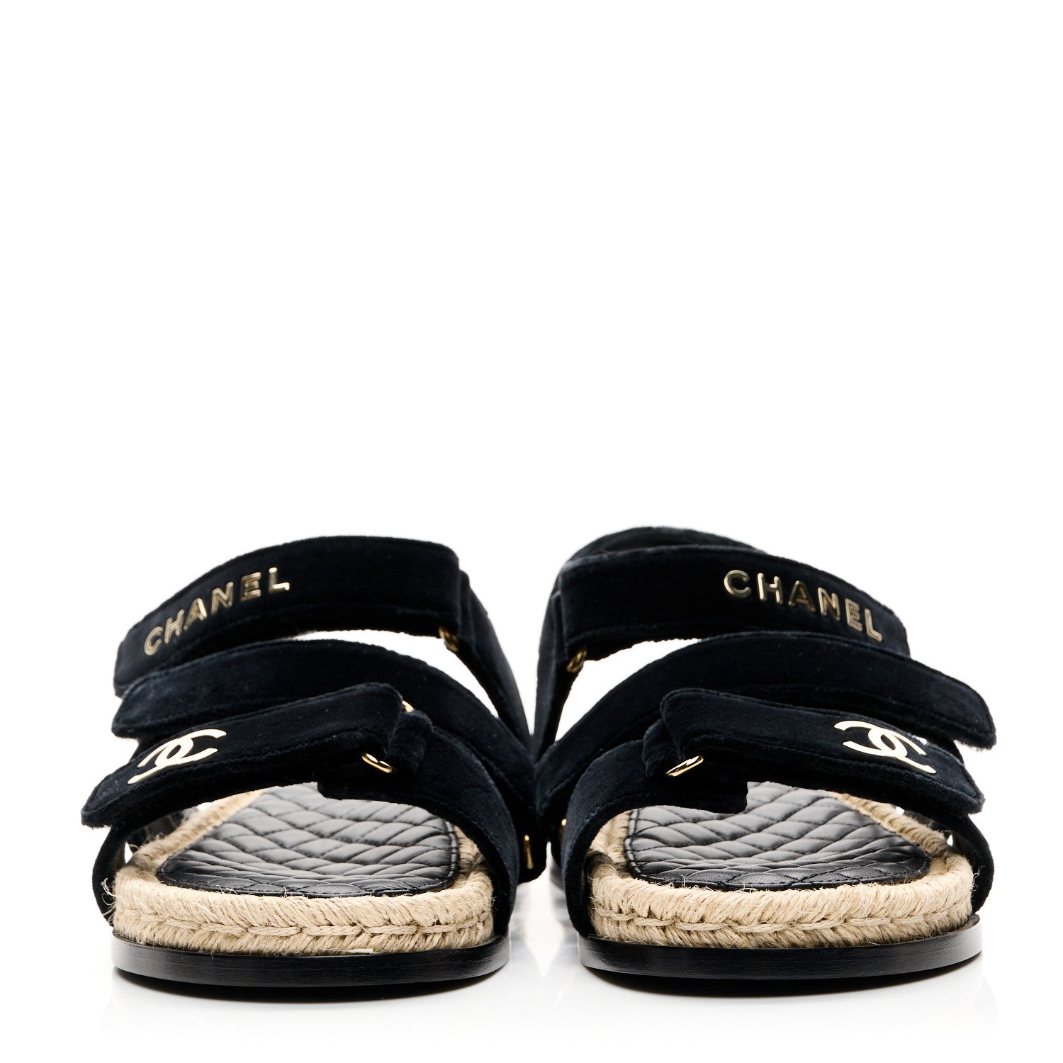 Velvet Lambskin CC Flat Sandals 40 Black
