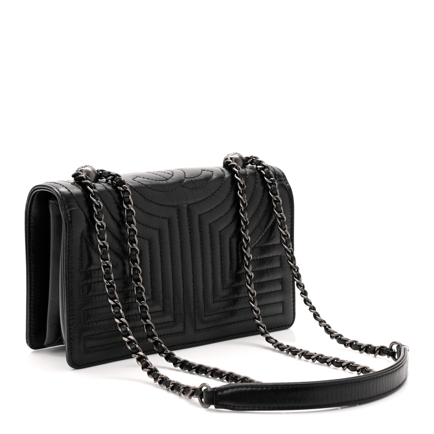 Glazed Calfskin Quilted Small Korean Garden Flap Black