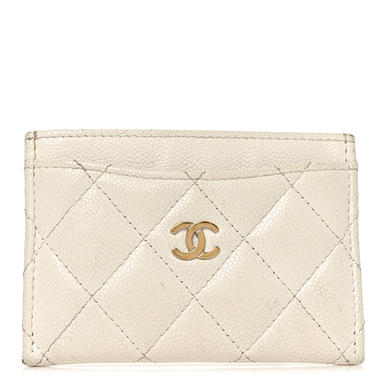 Caviar Quilted Card Holder White