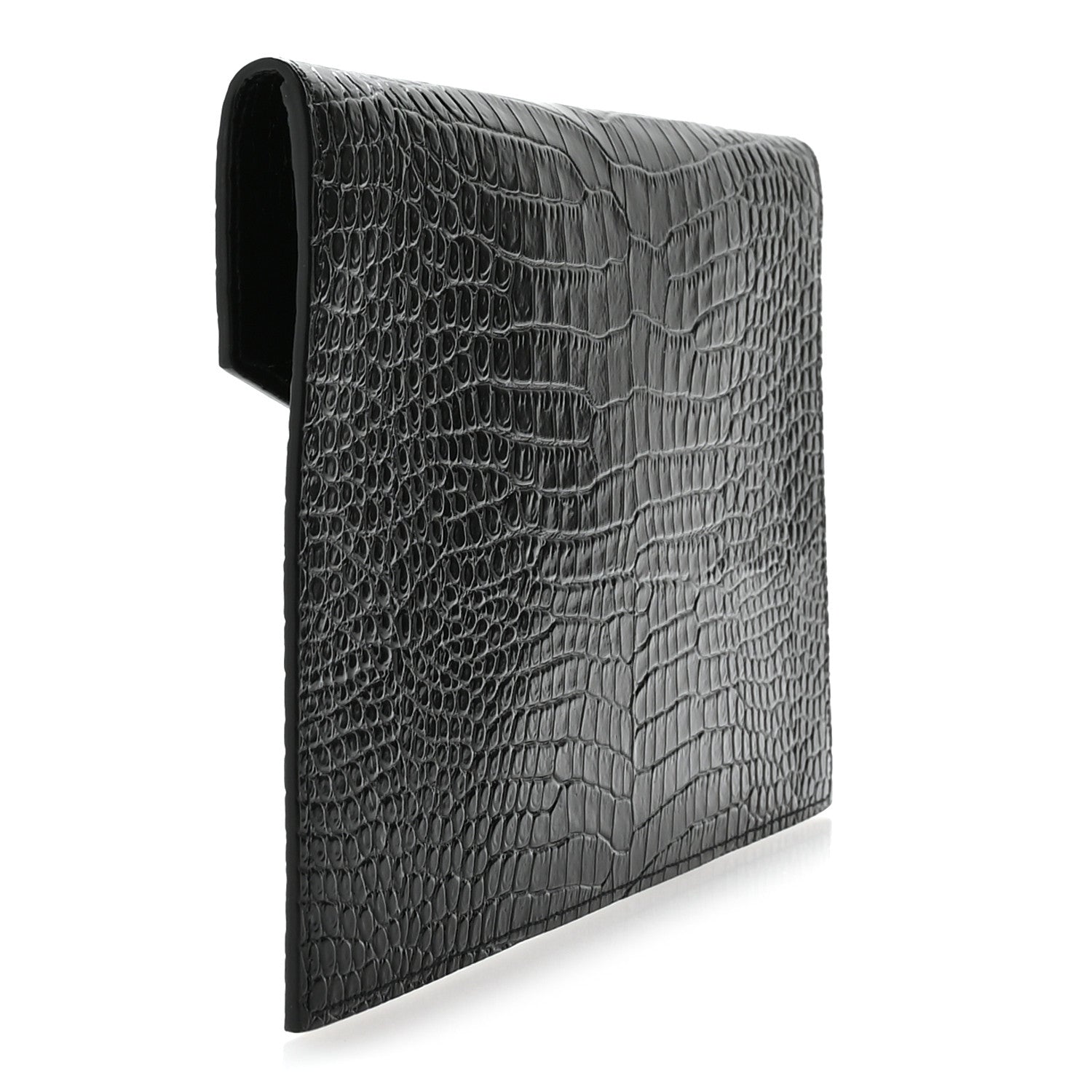 Calfskin Crocodile Embossed Uptown Monogram Pouch Black
