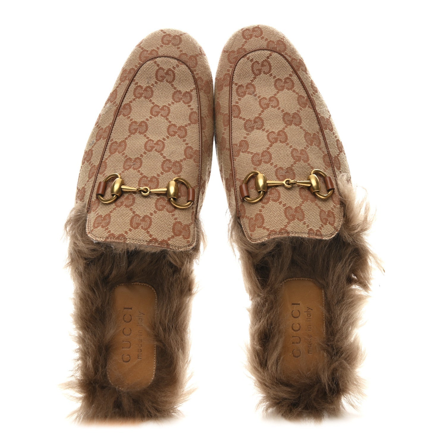 GG Monogram Fur Mens Princetown Slippers 9 Beige Ruggine Rust