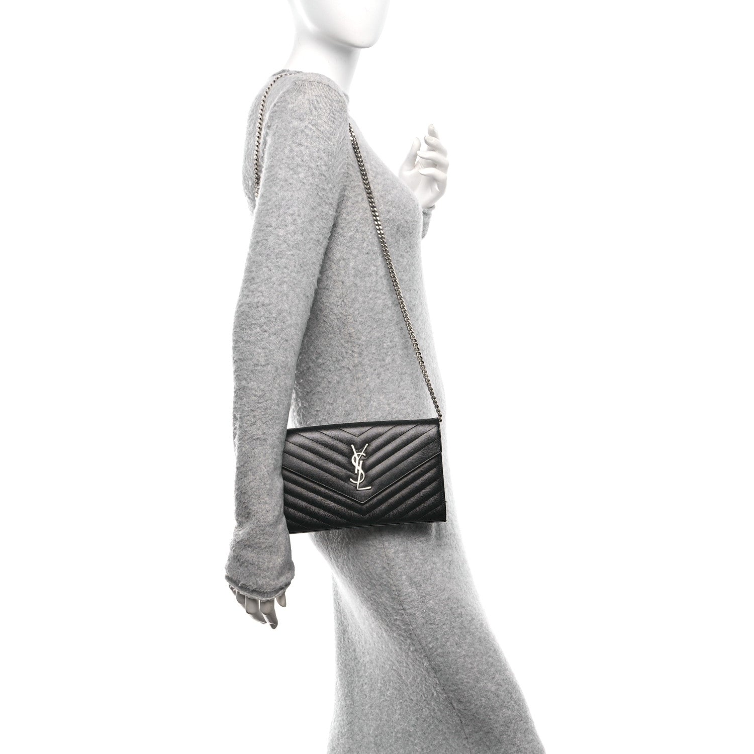 Grain De Poudre Matelasse Chevron Monogram Chain Wallet Black