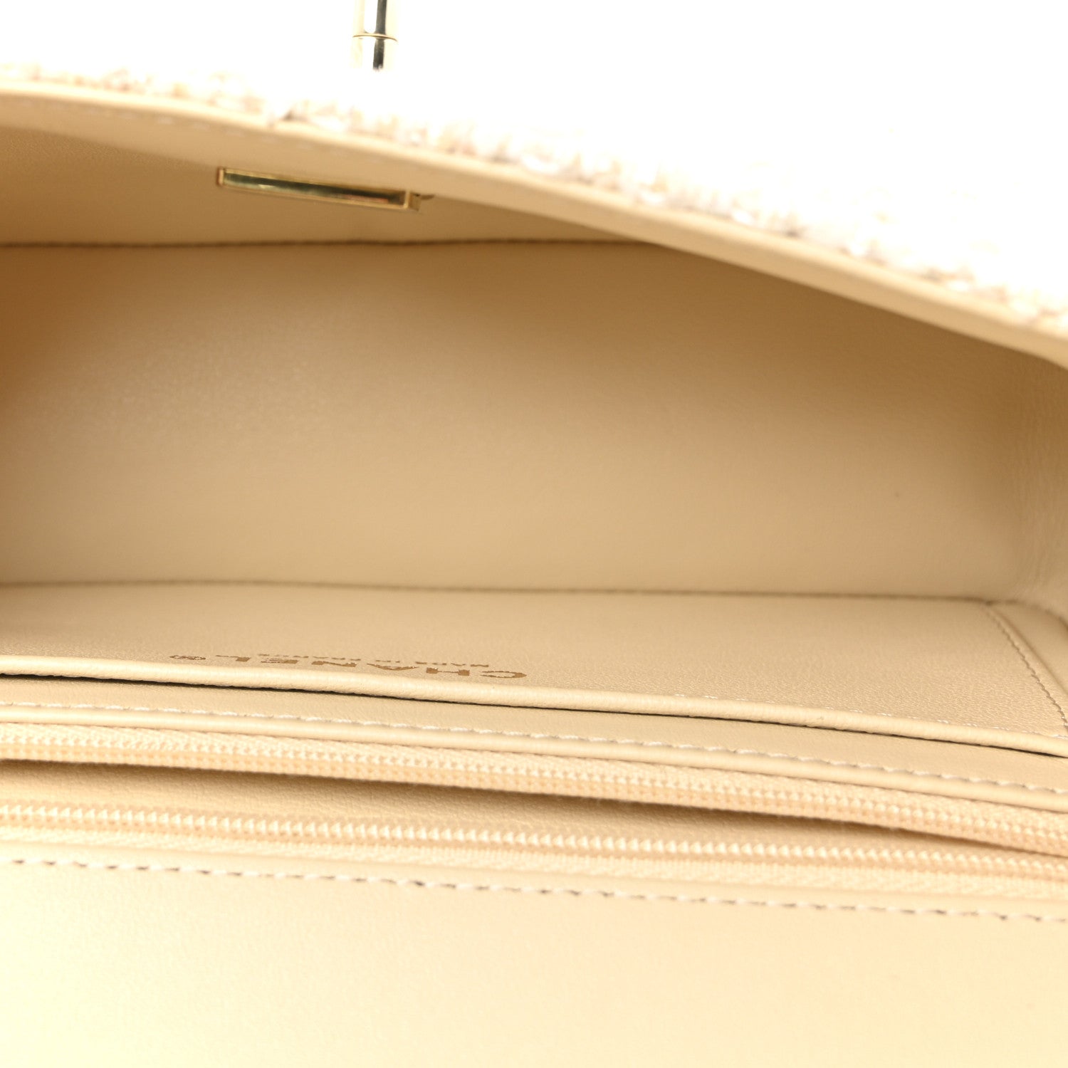 Tweed Quilted Mini Rectangular Flap Off White