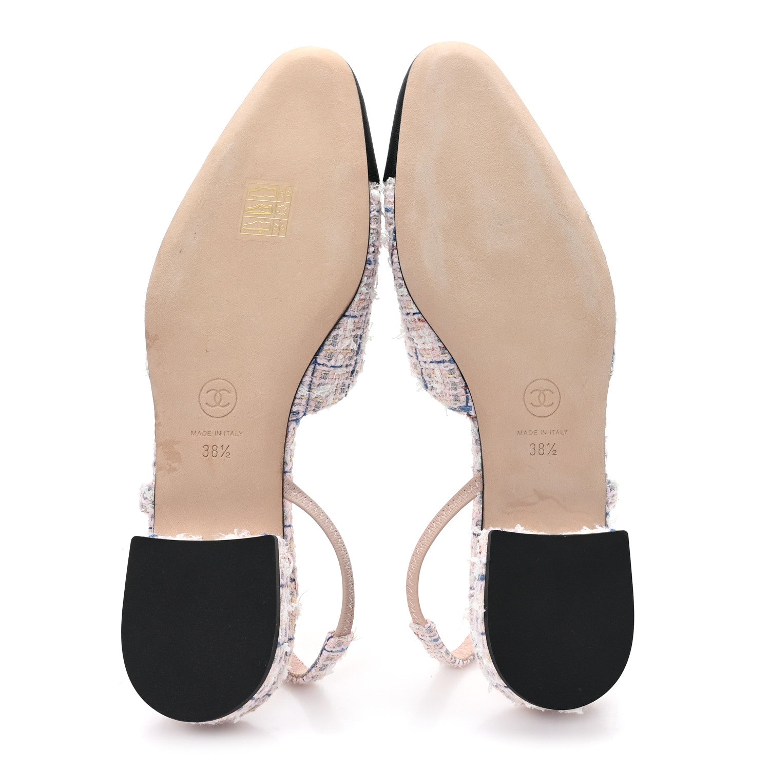 Tweed Grosgrain Cap Toe CC Slingback Flat 38.5 Pink Multicolor