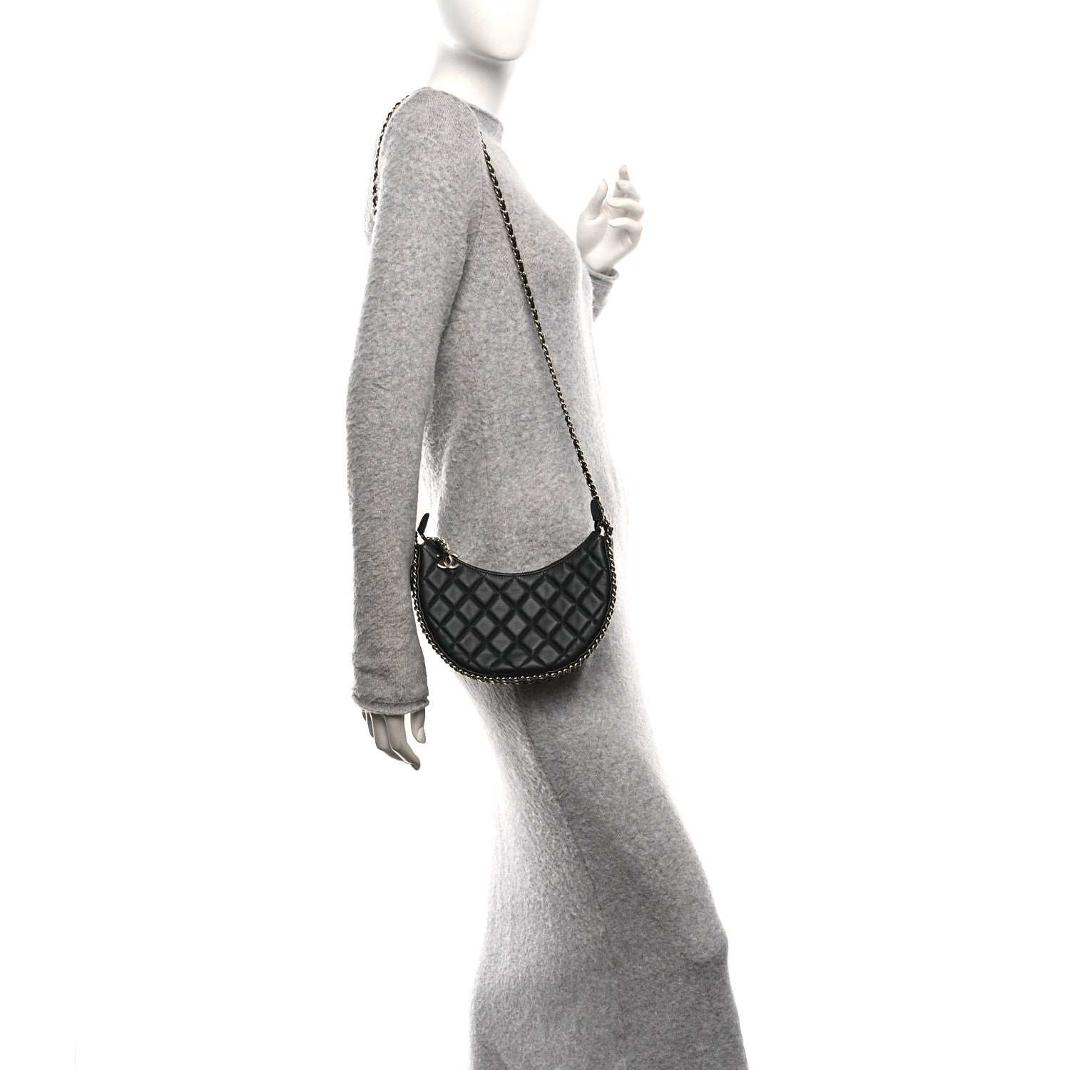 Lambskin Quilted Small Hobo Bag Black