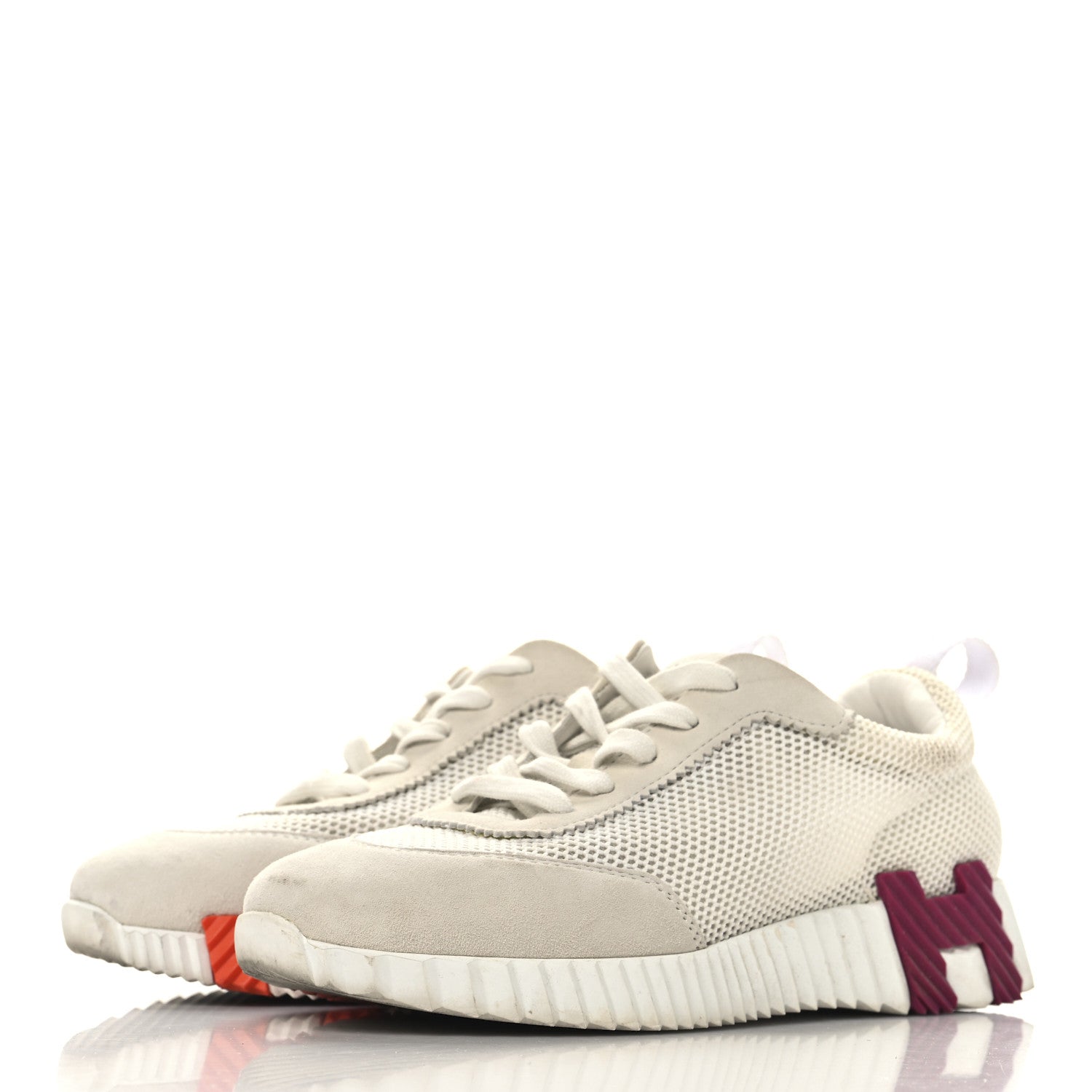 Air Mesh Suede Goatskin Bouncing Sneakers 36 White Orange Pink