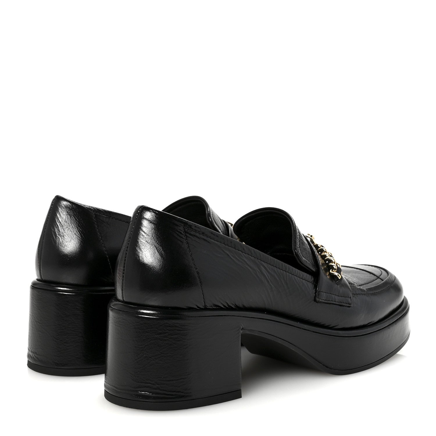 Shiny Calfskin Logo Platform Loafers 37.5 Black