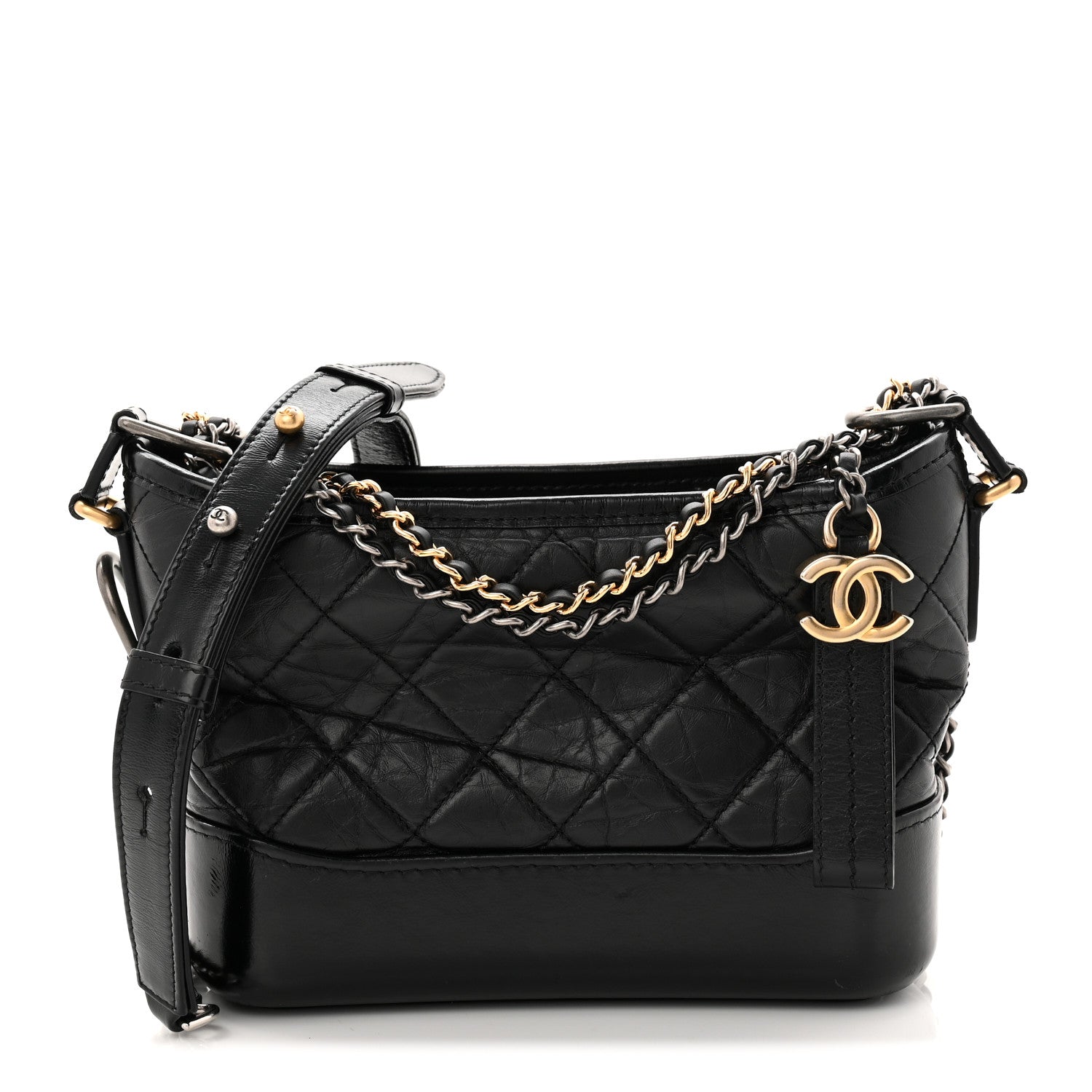 Aged Calfskin Quilted Small Gabrielle Hobo Black
