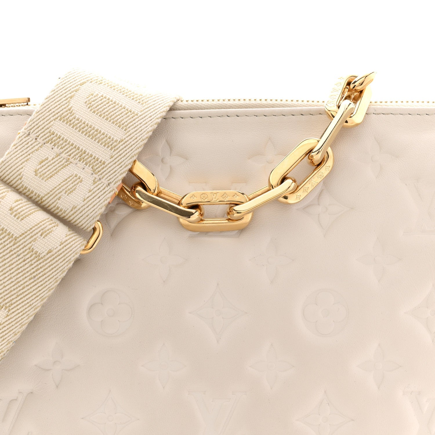 Lambskin Embossed Monogram Coussin PM Beige Cream
