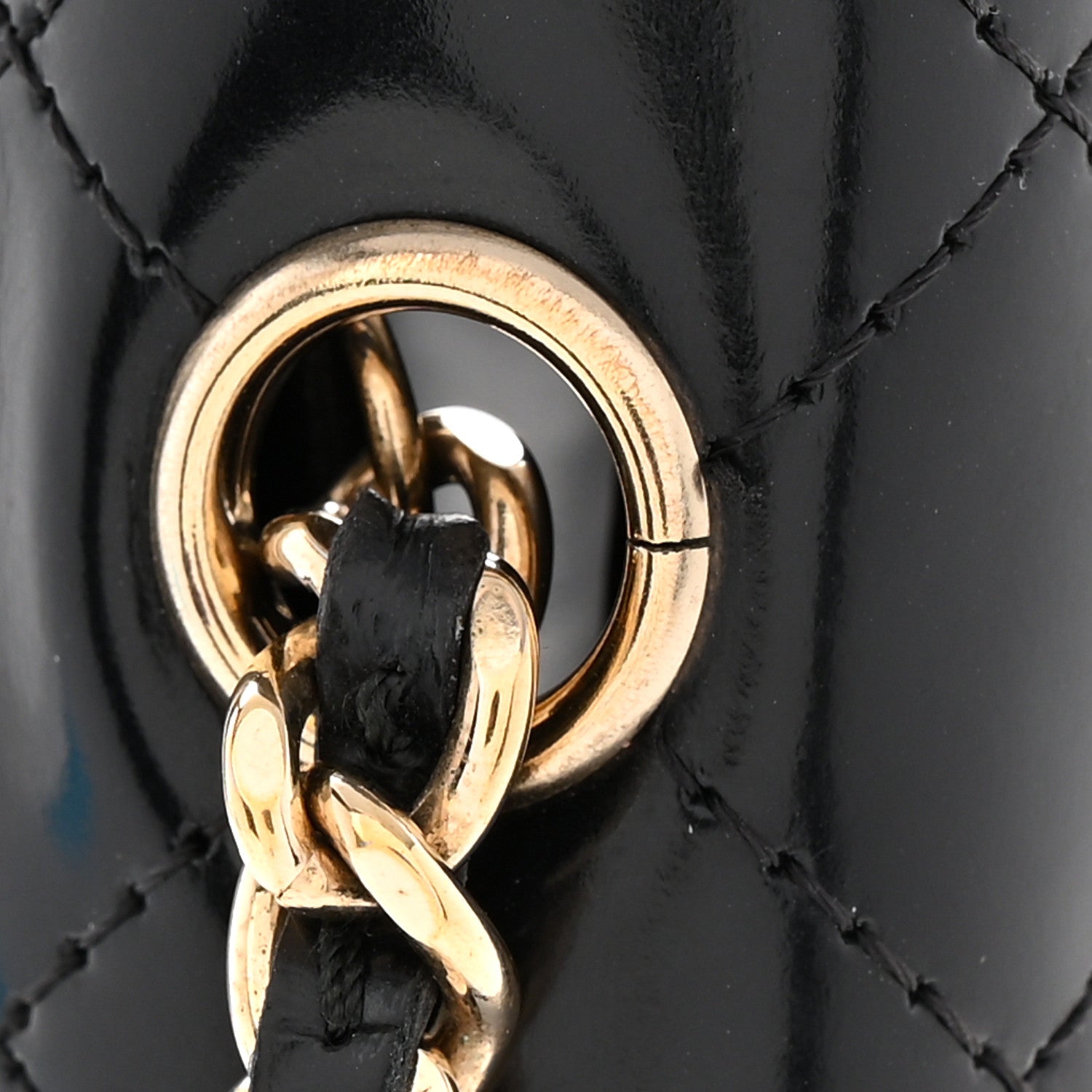 Patent Calfskin Quilted East West Flap Shoulder Bag Black