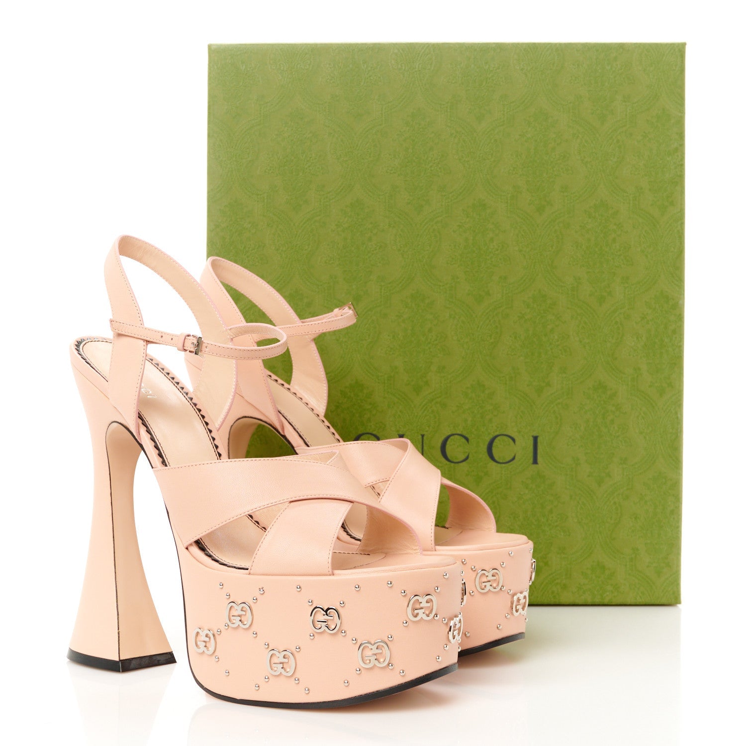 Malaga Kid Interlocking G Studs 155mm Platform Sandals 40.5 Perfect Pink