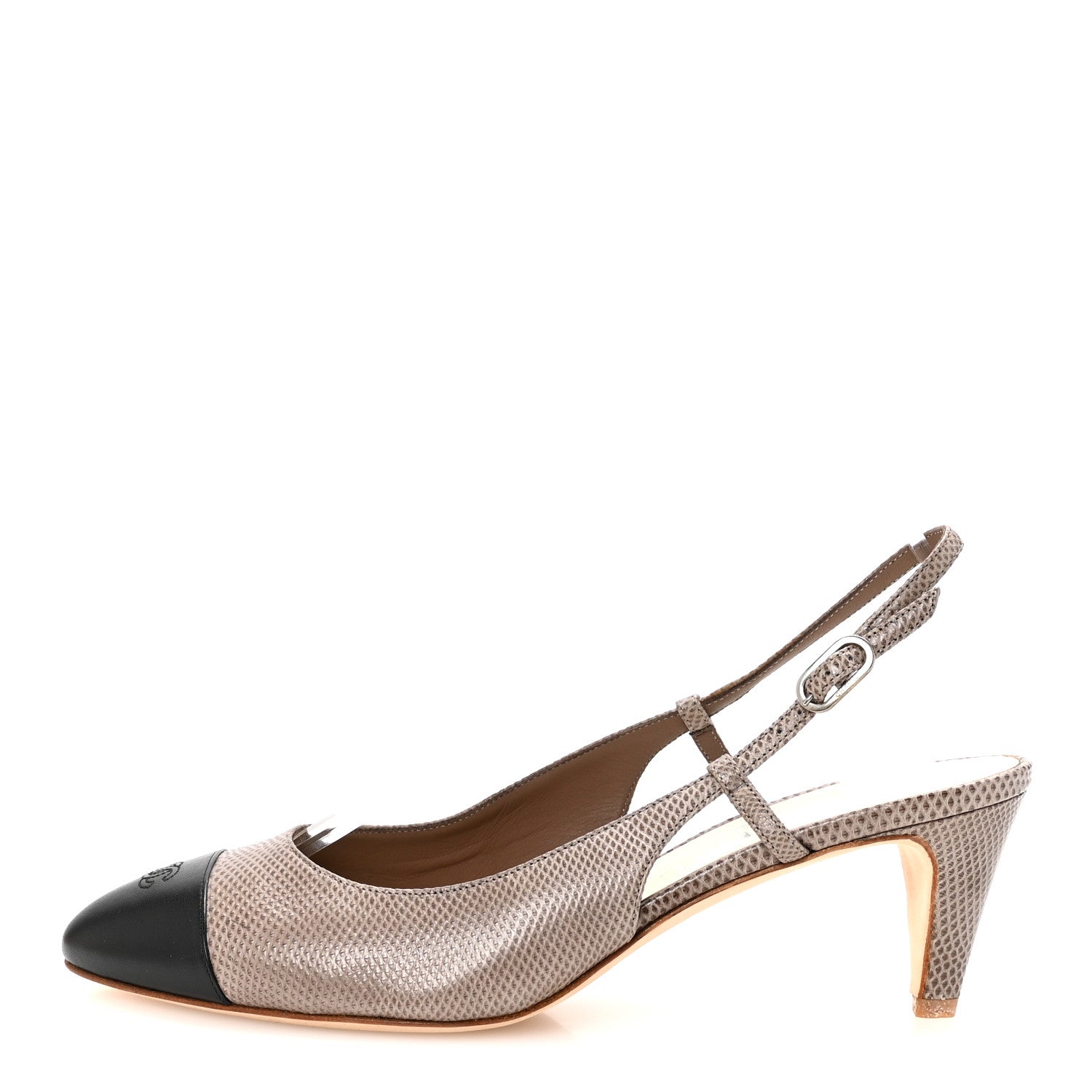Lizard Grosgrain Cap Toe CC Slingback Sandals 40 Taupe