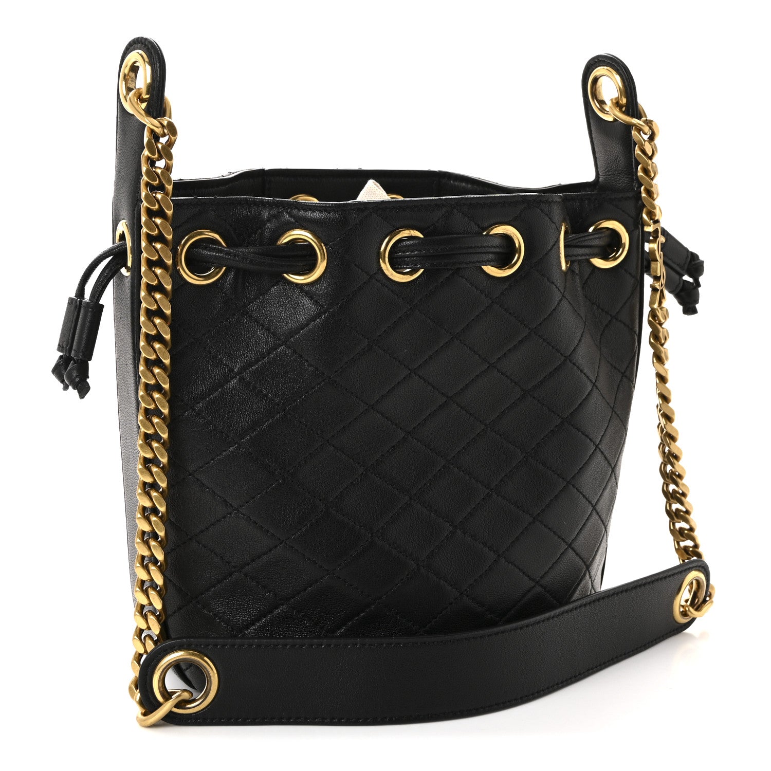 Lambskin Quilted Small Cassandre Bucket Bag Black