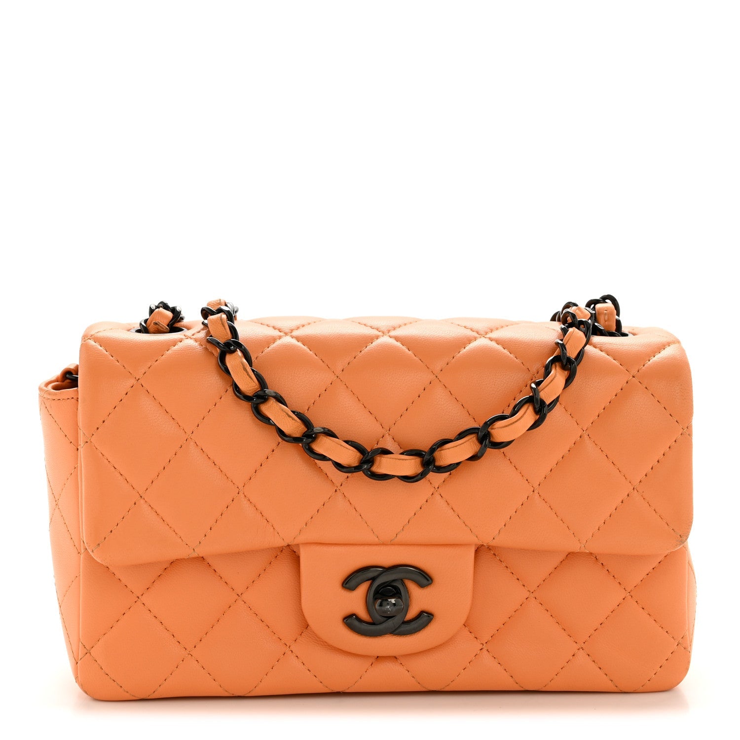 Lambskin Quilted Mini Rectangular Flap Orange