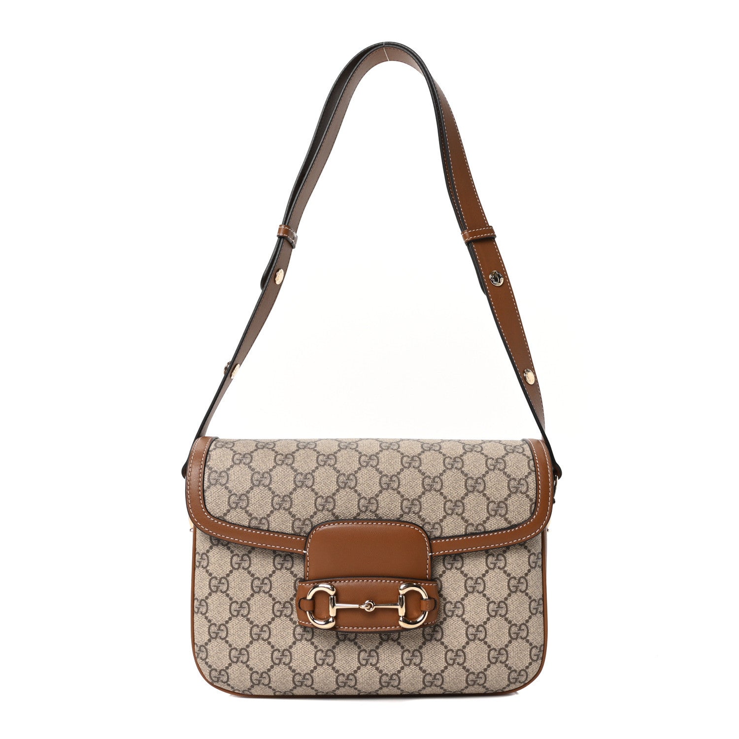 GG Supreme Monogram Horsebit 1955 Soft Small Shoulder Bag Beige Brown Sugar