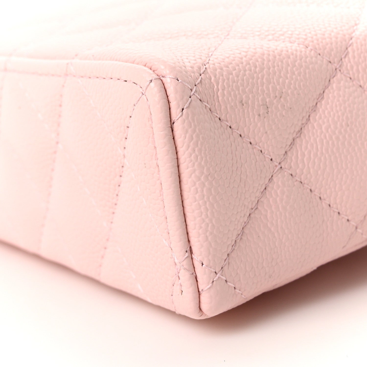 Caviar Quilted Top Handle Slim Vanity With Chain Light Pink