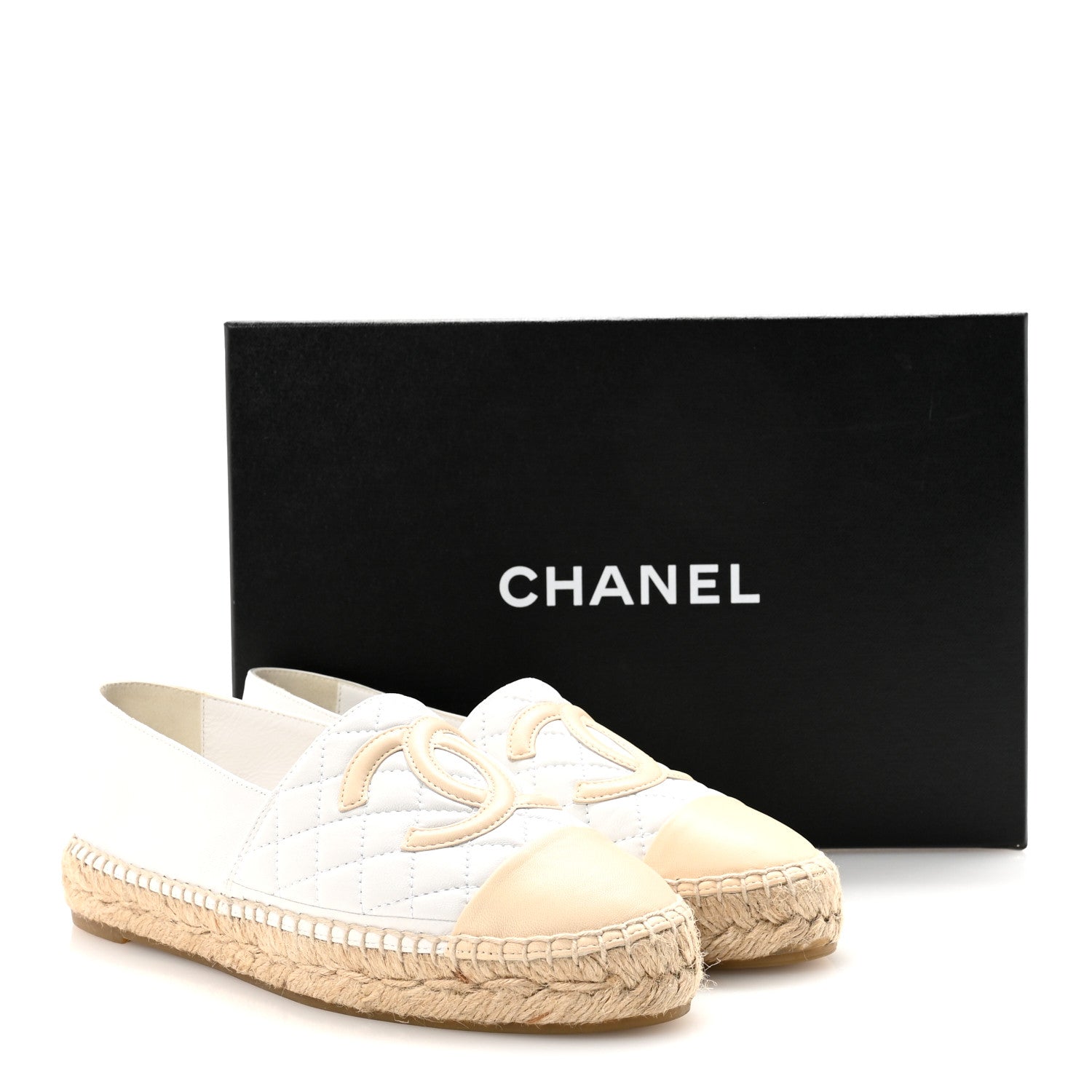 Lambskin Quilted CC Espadrilles 37 White Beige