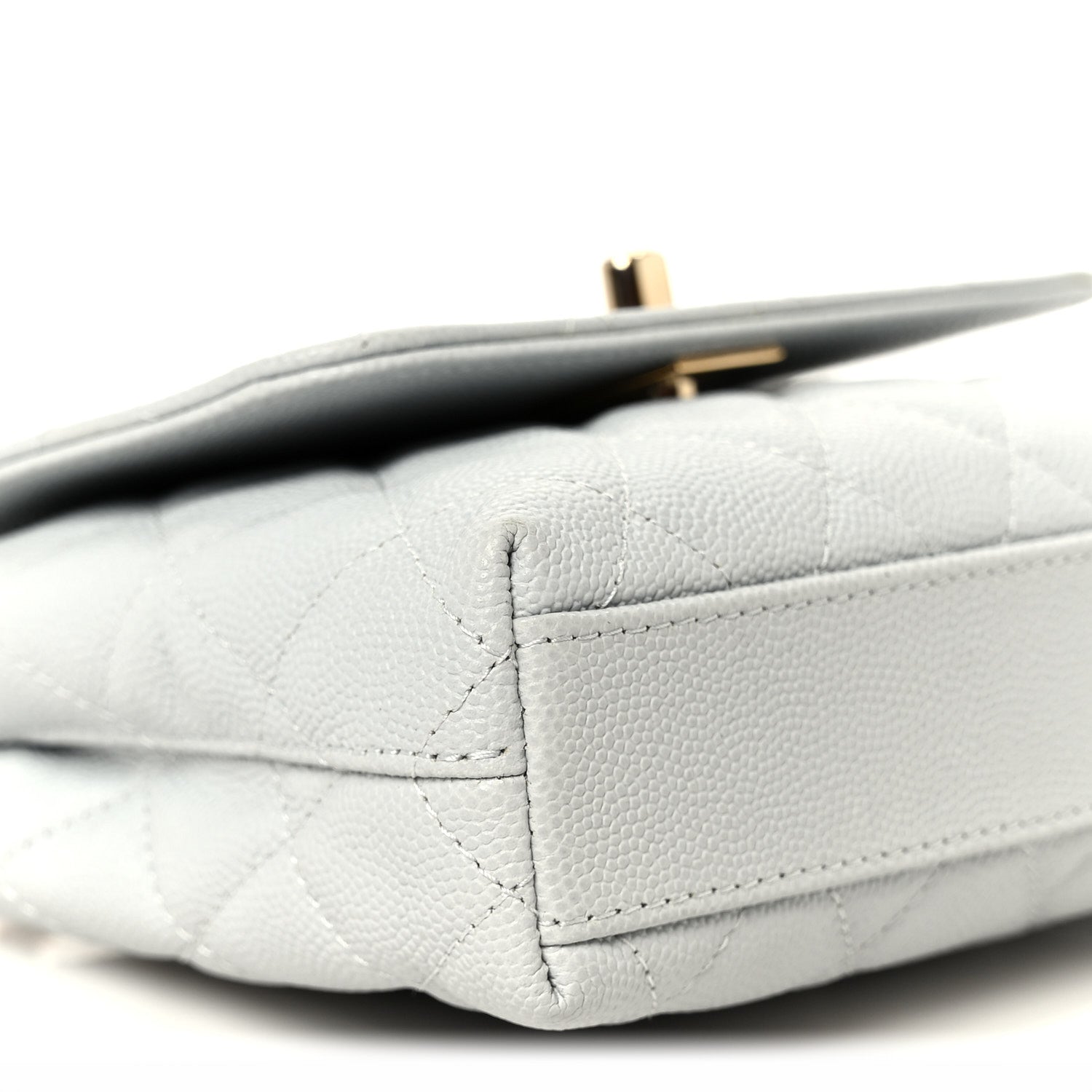 Caviar Lizard Embossed Quilted Coco Handle Clutch With Chain Light Blue